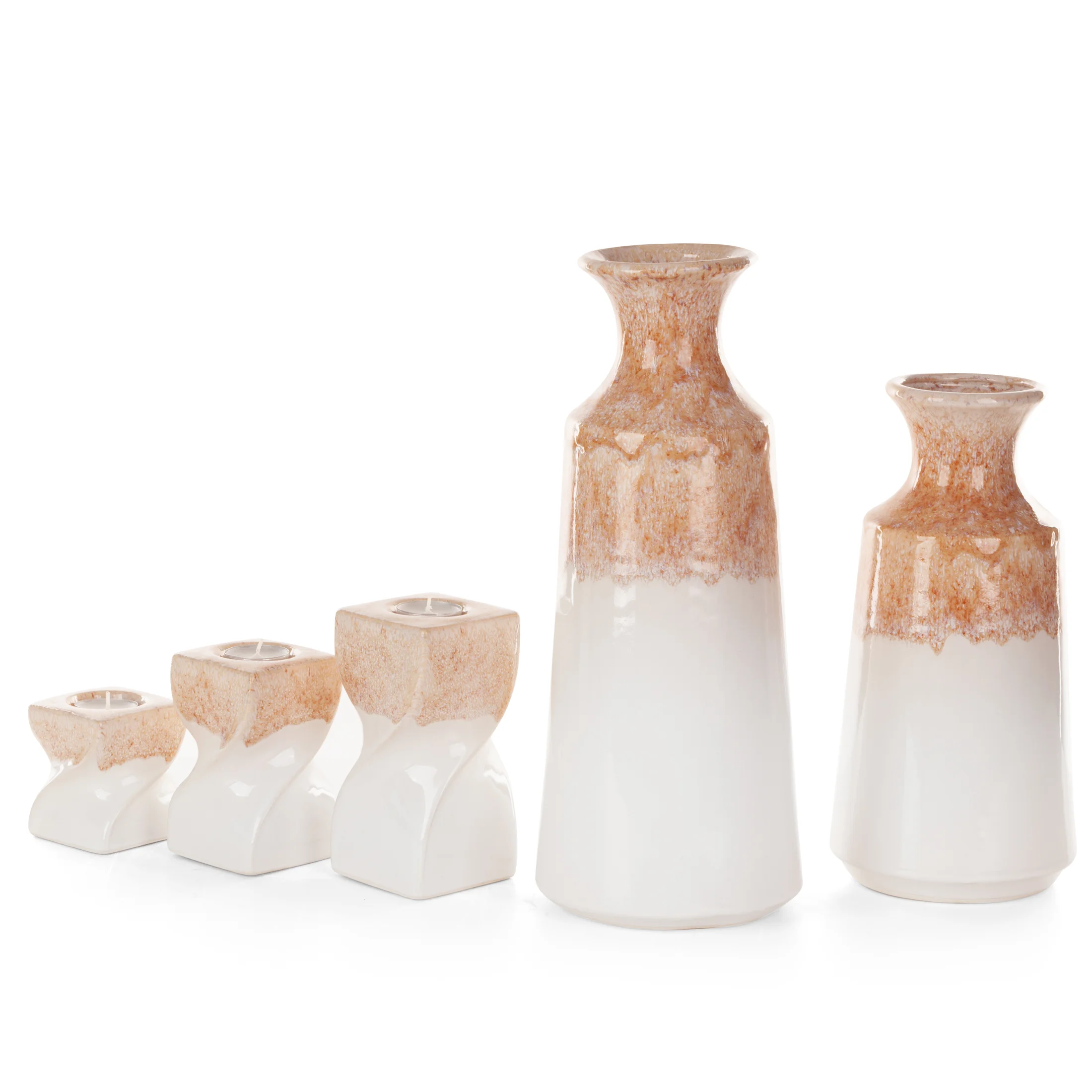 Wazon ceramiczny kremowo-beżowy z efektem ombre średnica 16x40 cm RUBEN