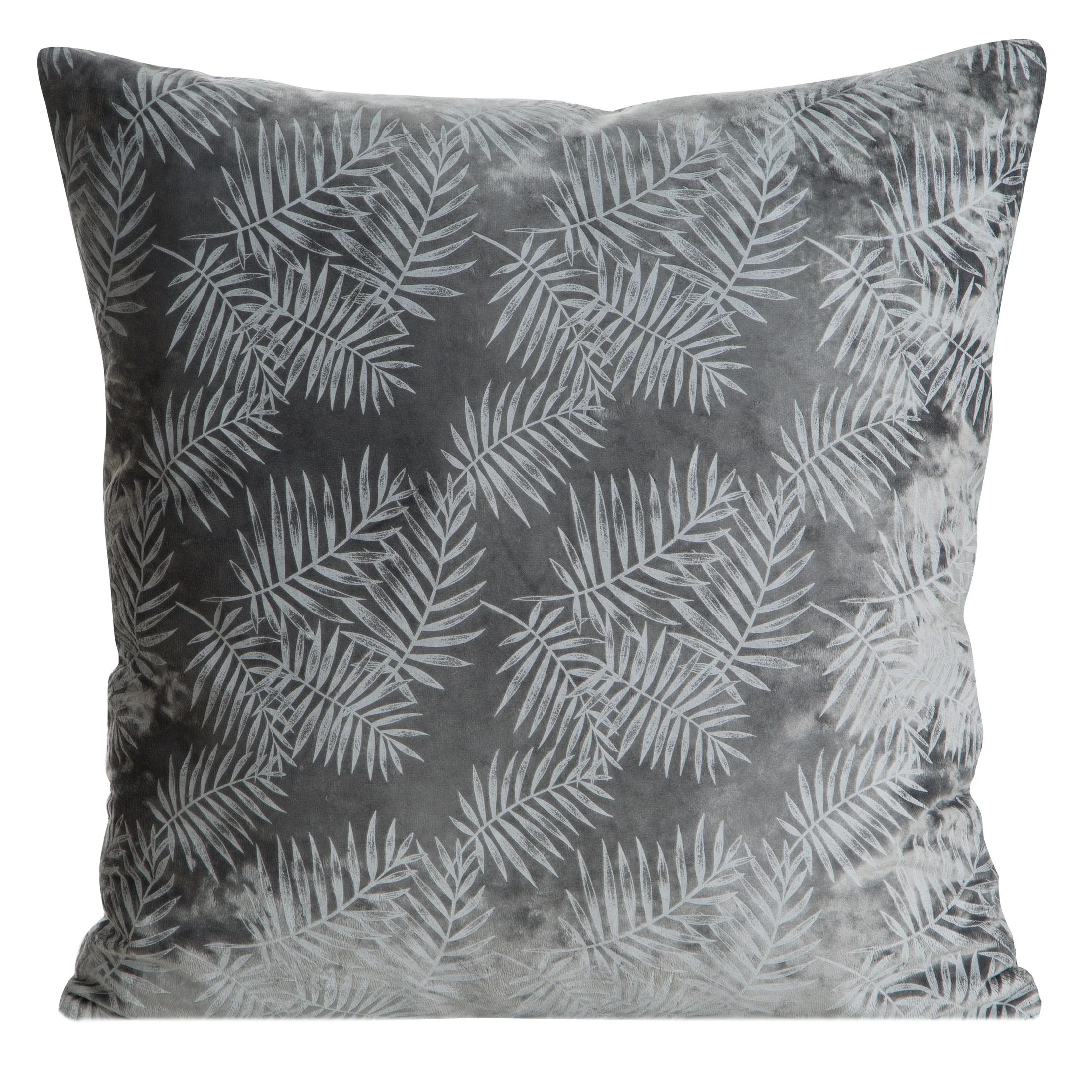 Poszewka na poduszkę 45x45 cm z miękkiego welwetu grafitowa z nadrukiem liści palmy VELVET 74 Eurofirany Premium | 