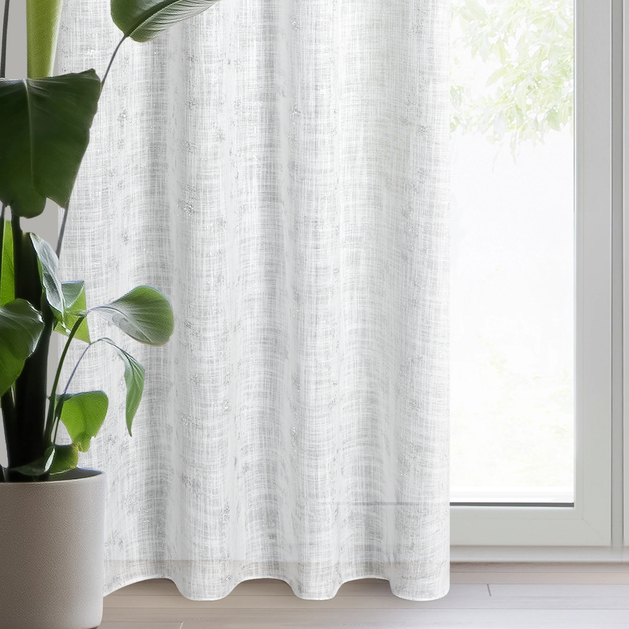 Zasłona kremowo, srebrzysta w stylu eko 140x250 cm przelotka - SOLANA | eurofirany