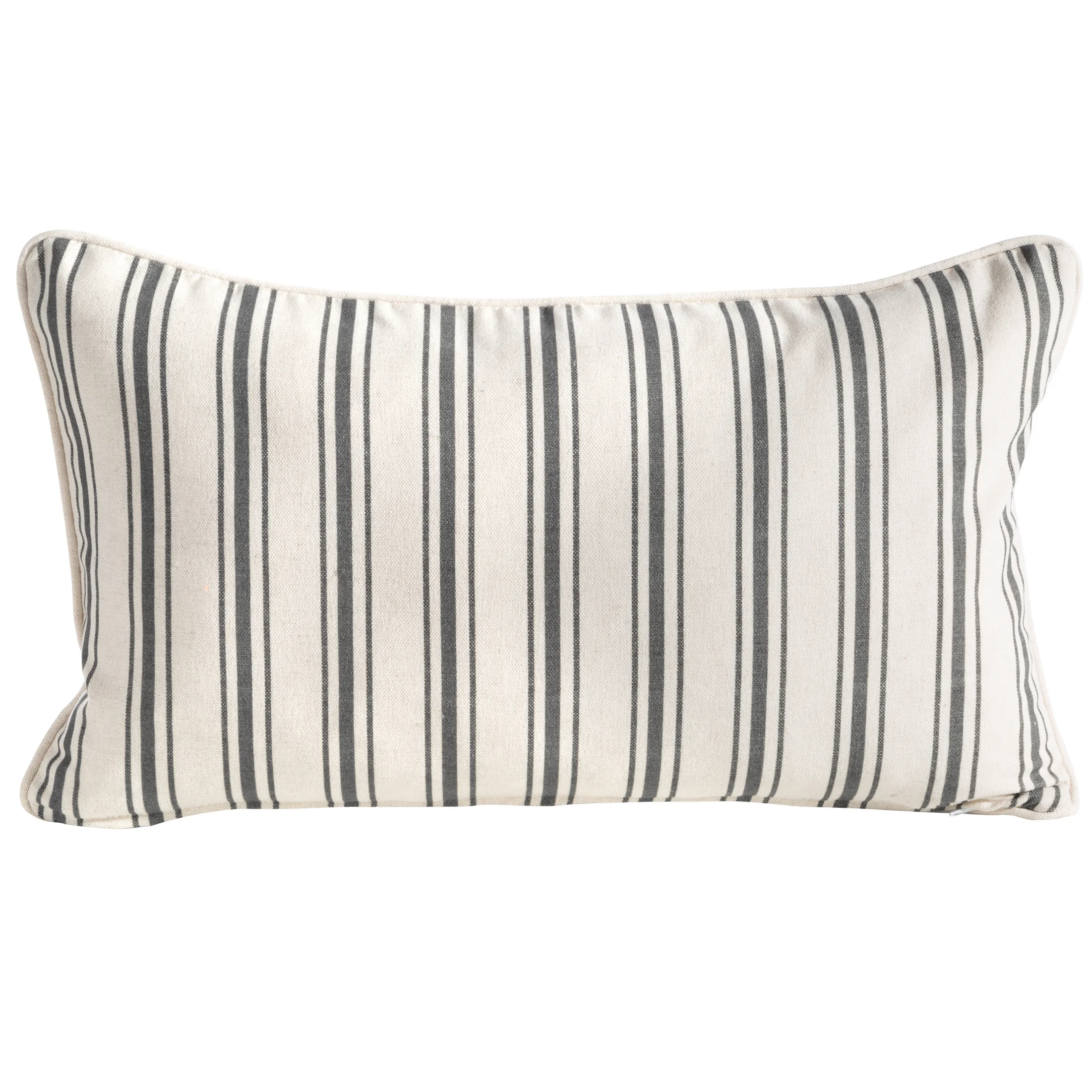 Poszewka na poduszkę 30x50 cm bawełniana z dodatkiem lnu kremowo, stalowa zdobiona subtelnym nadrukiem pasów LEN | eurofirany
