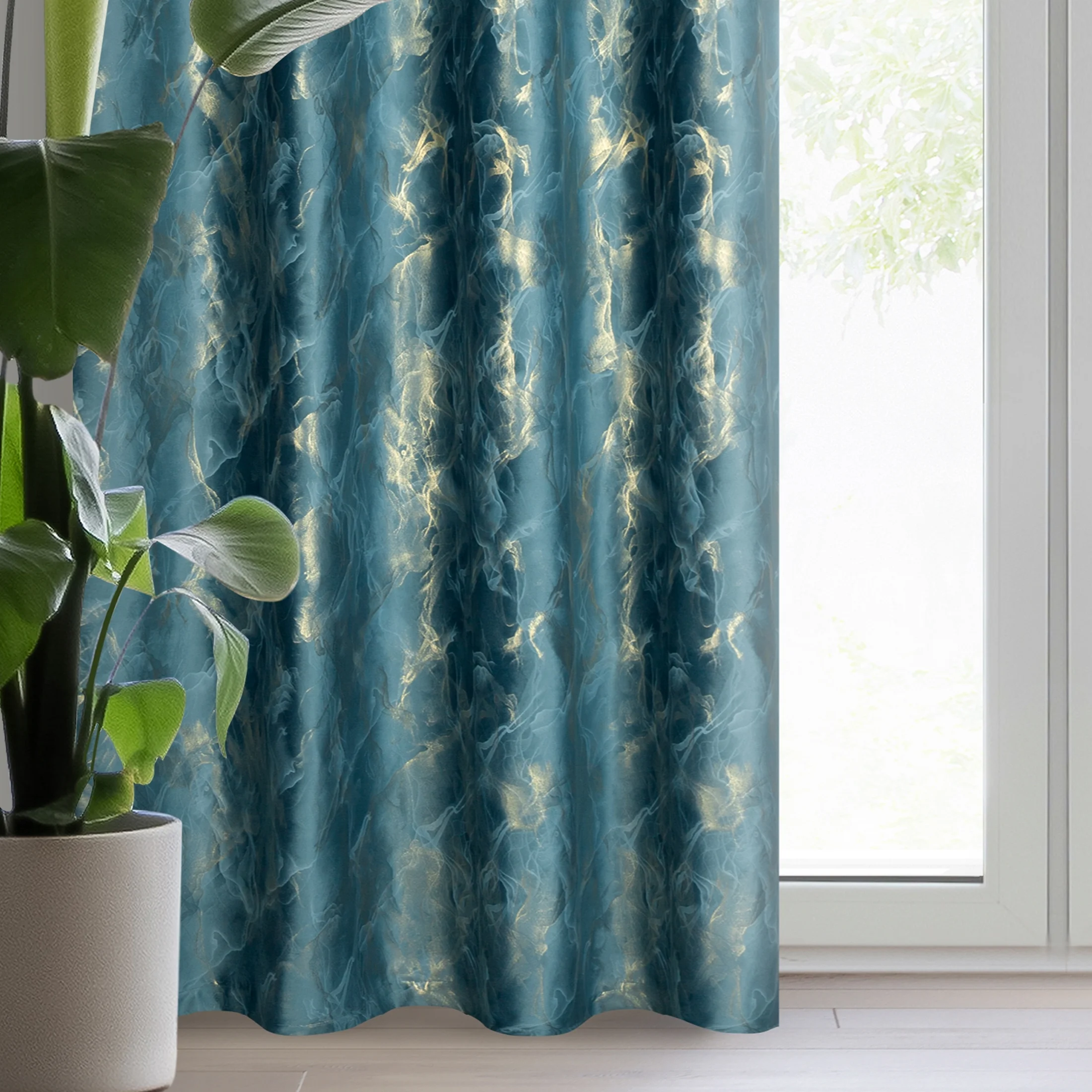 Zasłona welwetowa z lśniącą przecierką w kolorze złota 140x250 cm przelotka - MELODY | eurofirany