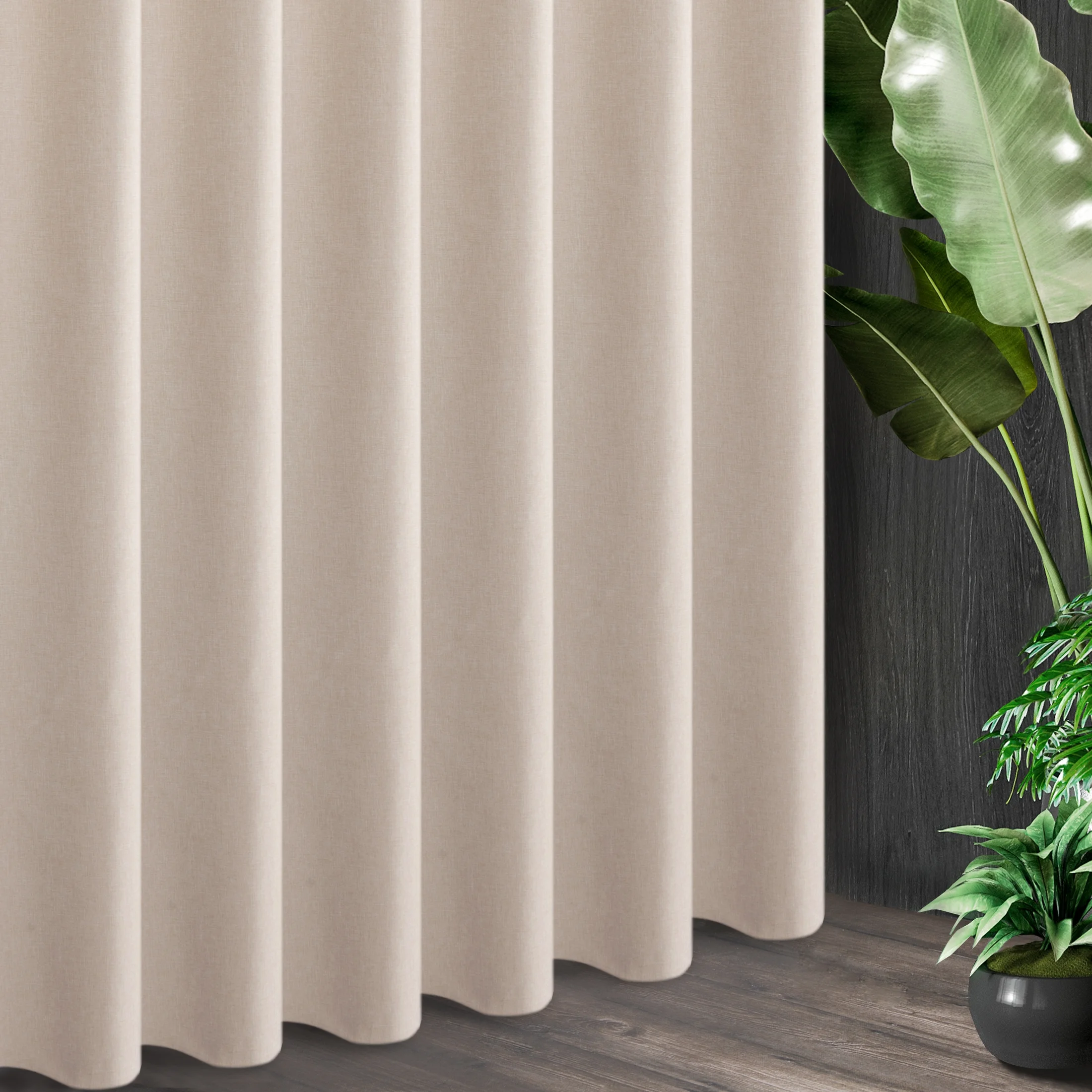 Tkanina zasłonowa gładka w stylu eko, z delikatnym efektem melanżu, o płóciennym splocie