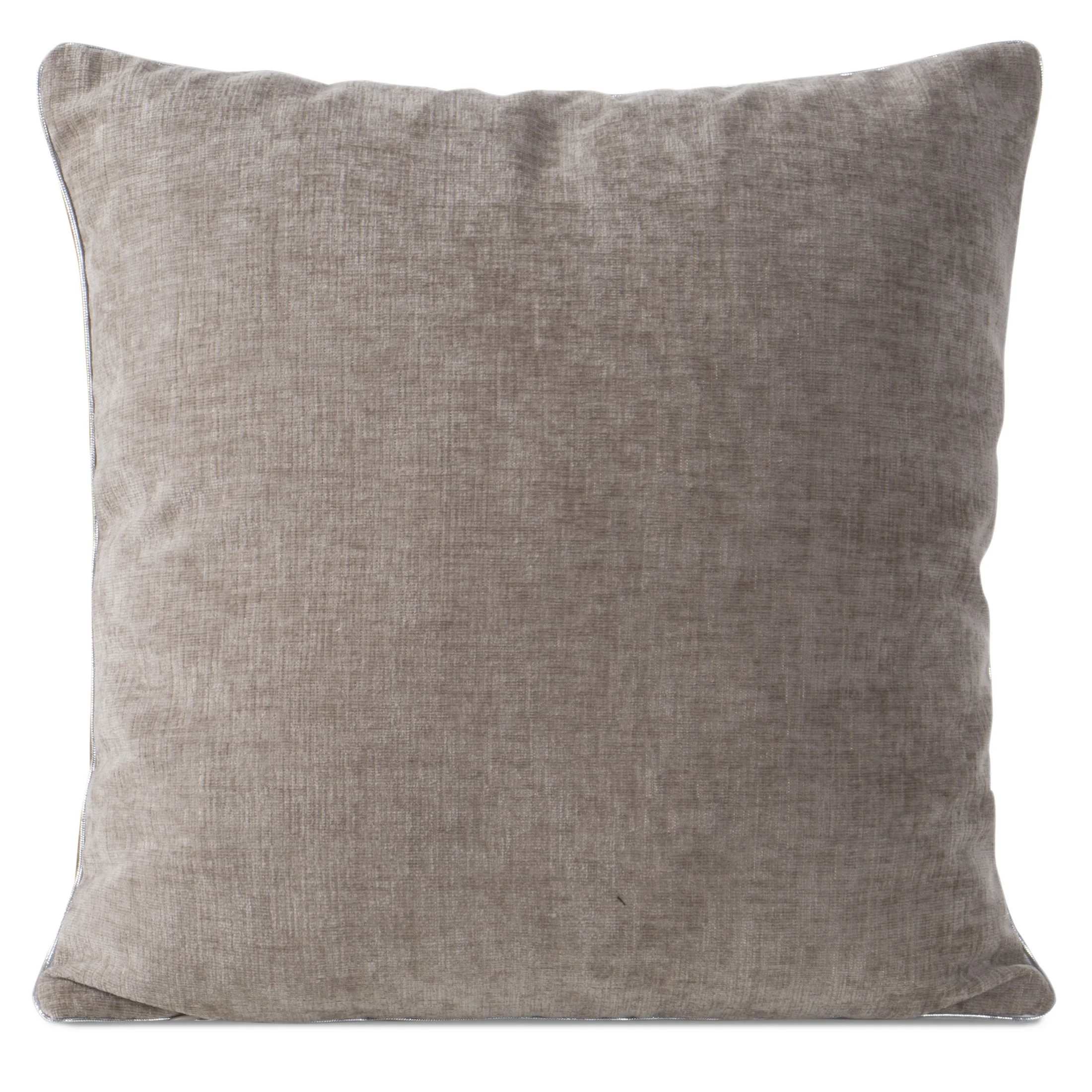 Poszewka na poduszkę 45x45 cm beżowa szenilowa zdobiona srebrną lamówką MARY | eurofirany