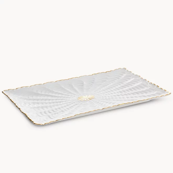 Patera ceramiczna dekoracyjna kremowo-złota z wypukłym wzorem 32x19x3 cm GAIA