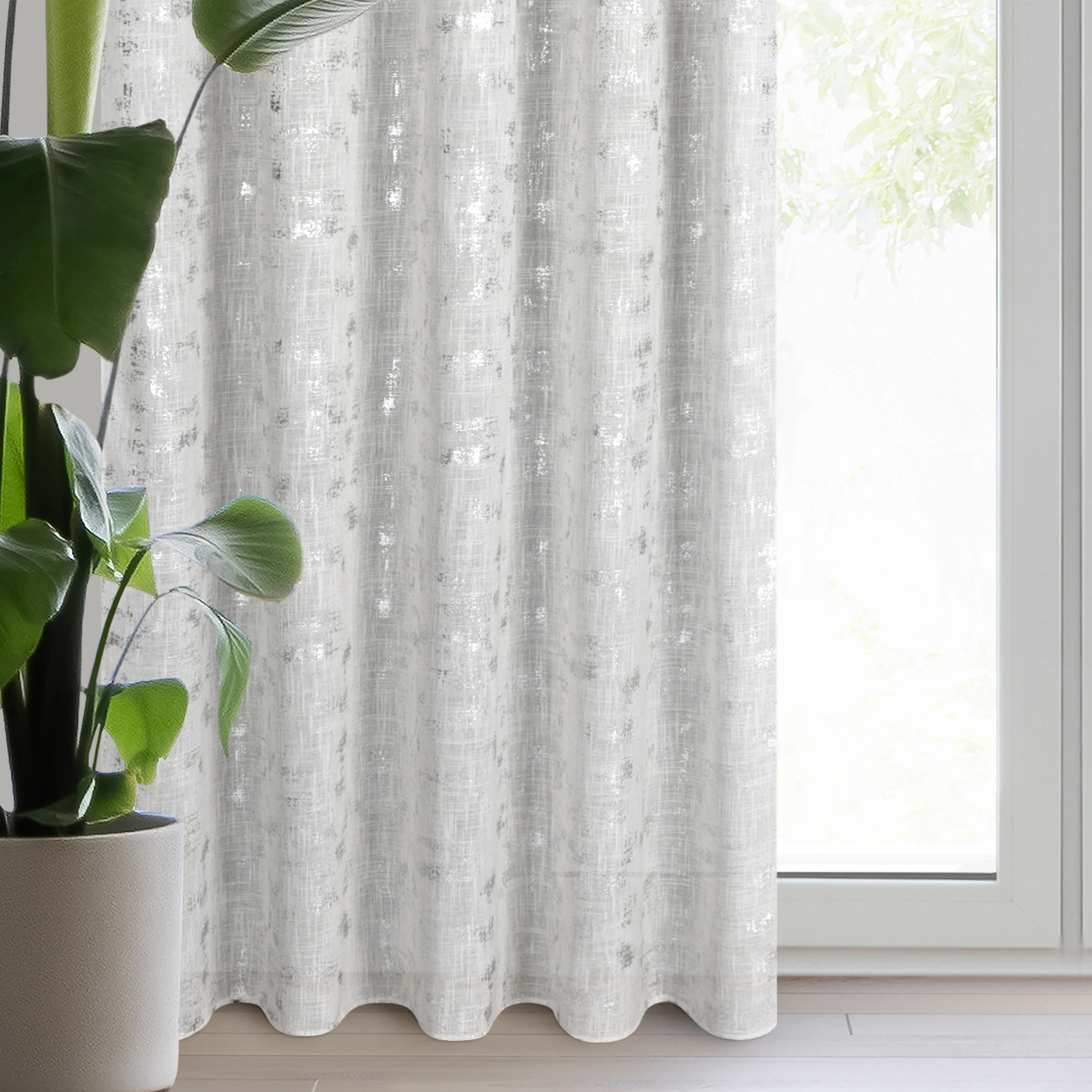 Zasłona naturalno, srebrzysta z dodatkiem lnu 140x270 cm taśma - INES | eurofirany