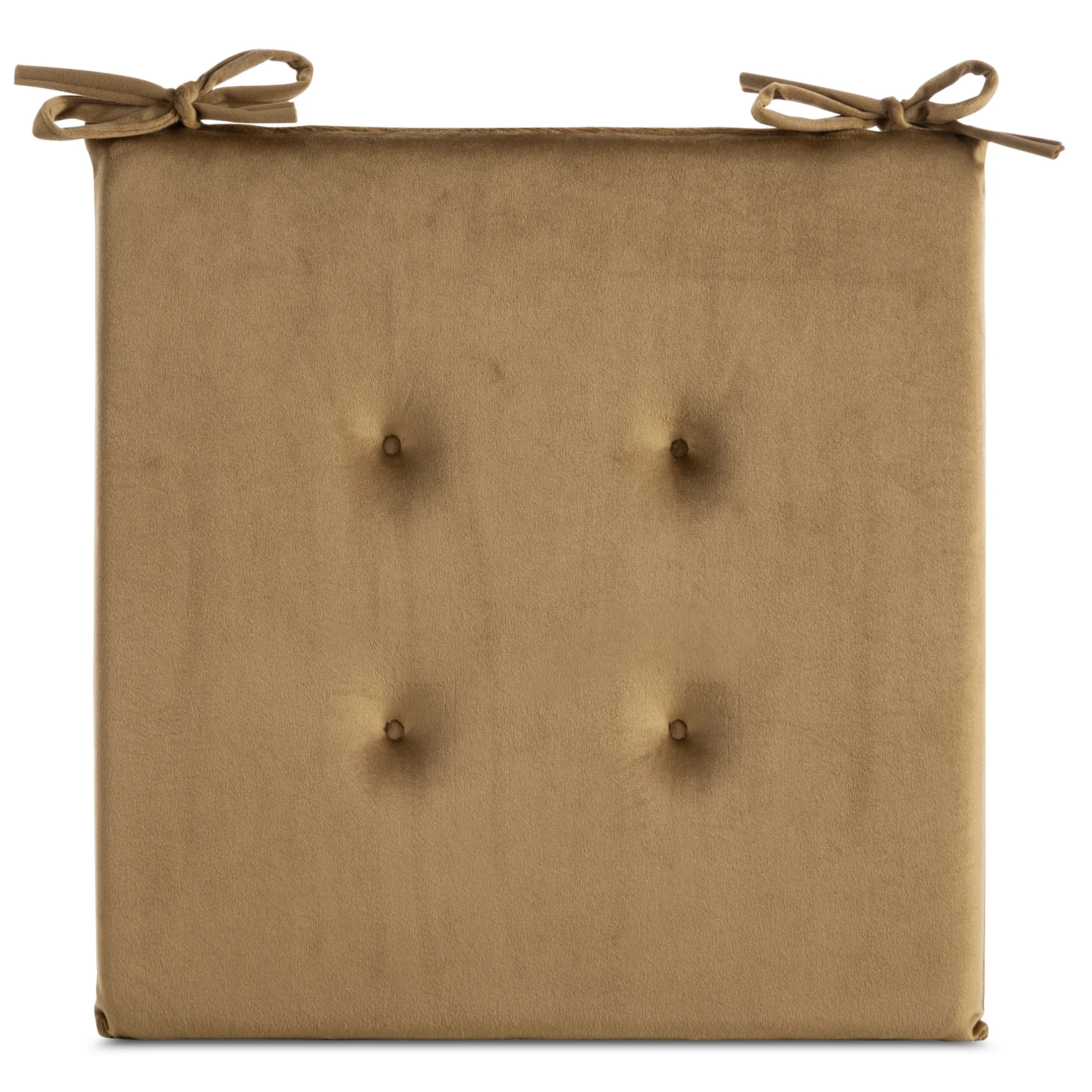 Poduszka na krzesło 40 x 40 x 3 cm welwetowa miodowa z ozdobnym pikowaniem i praktycznymi troczkami GAJA