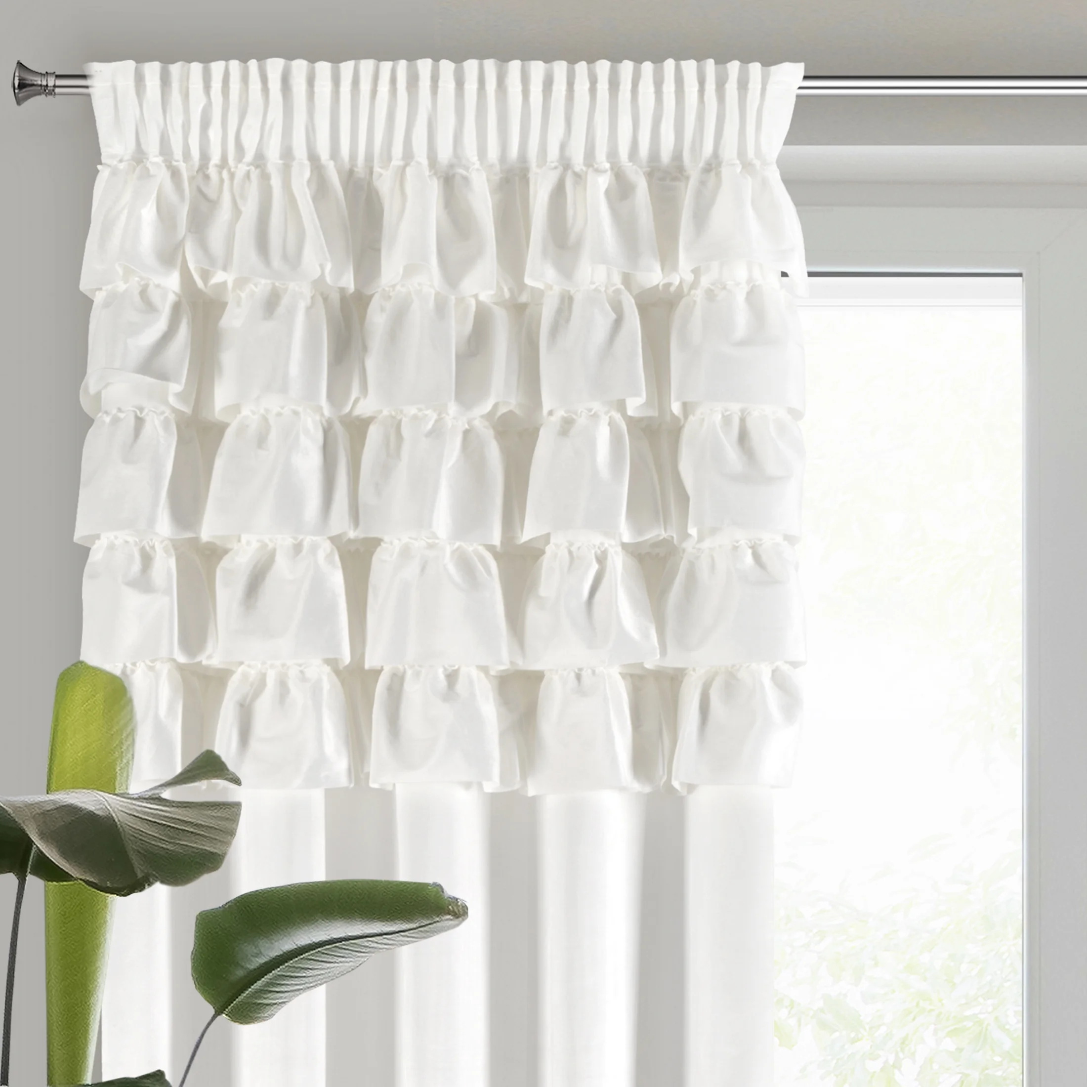 Zasłona welwetowa biała zdobiona falbanami 140x270 cm taśma - AURA | eurofirany