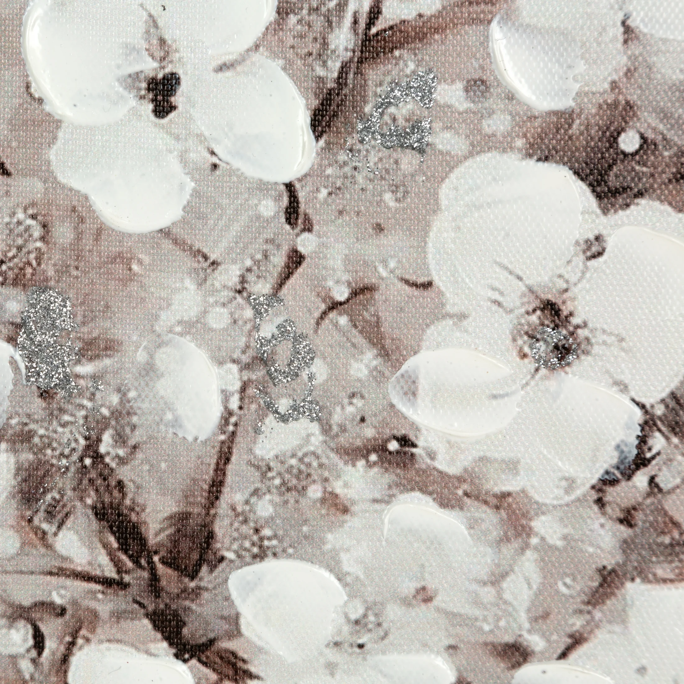 Obraz kwiatowy malowany na płótnie kwitnąca gałąź w czarnej ramie 60x60 cm BRANCH 1