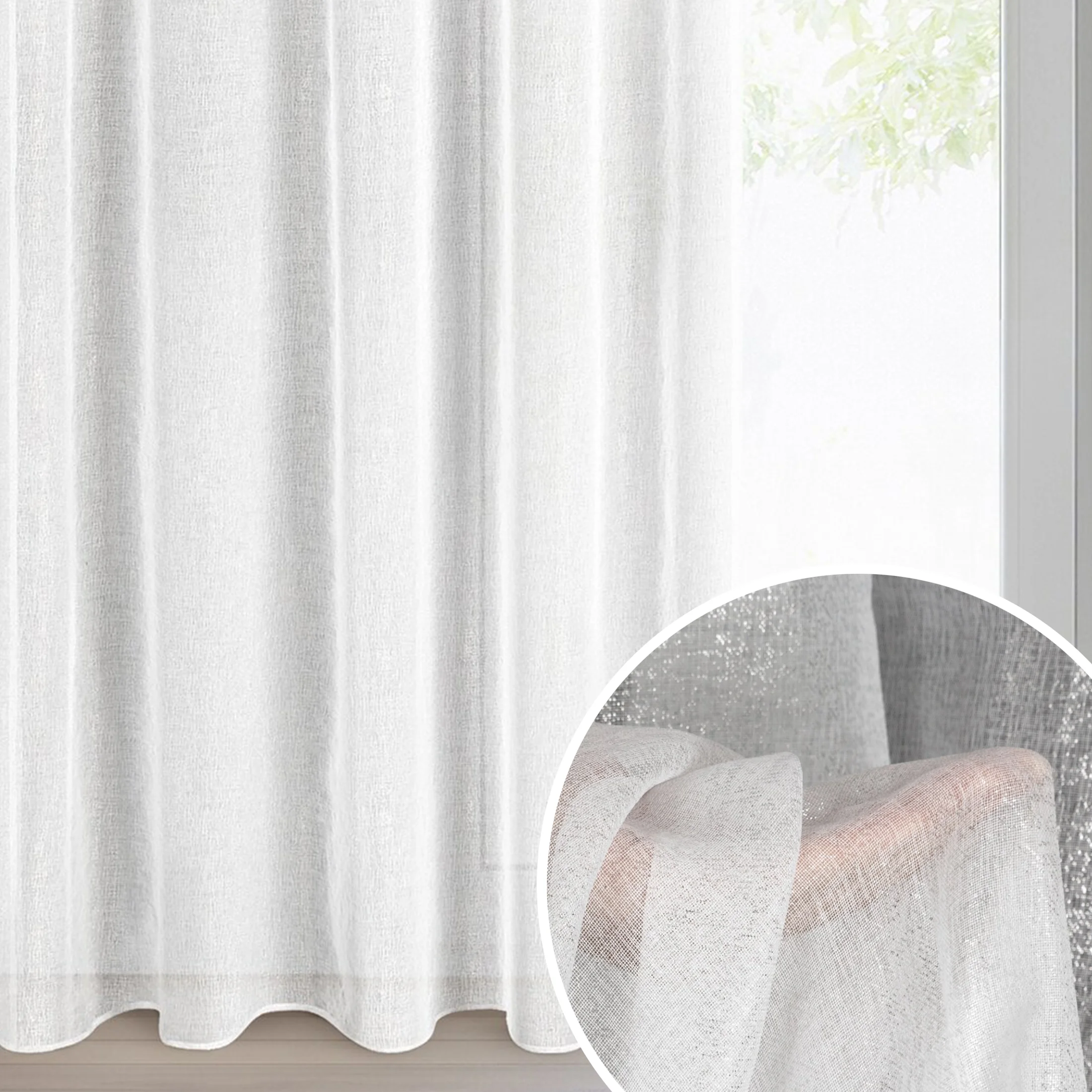 Firana biało, srebrna z etaminy zdobiona nakrapianym błyszczącym wzorem 140x270 cm taśma LUCILA | eurofirany