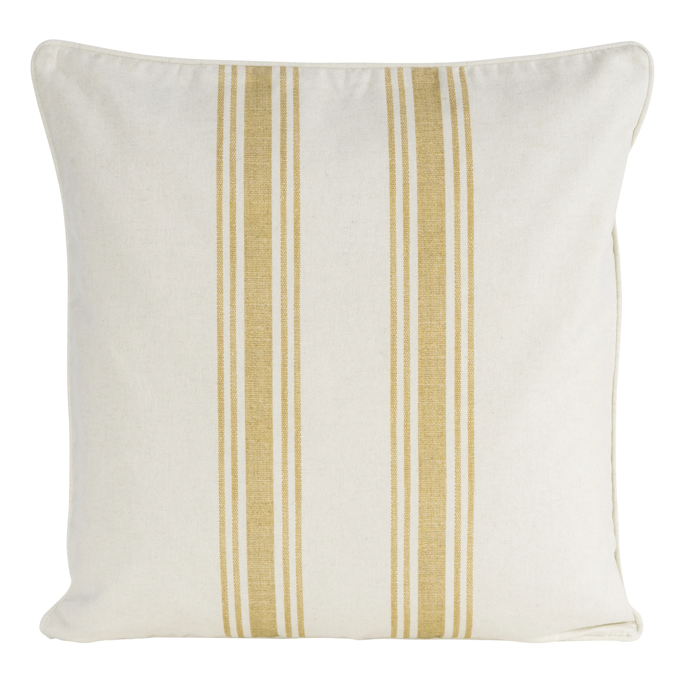 Poszewka na poduszkę 50x50 cm bawełniana z dodatkiem lnu kremowo, żółta zdobiona subtelnym nadrukiem pasów LEN