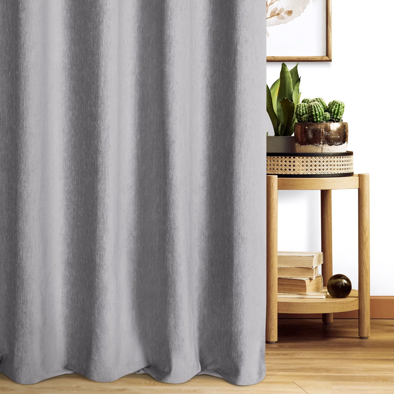 Zasłona szyta na flexach popielata z miękkiej szenilowej tkaniny z efektem melanżu