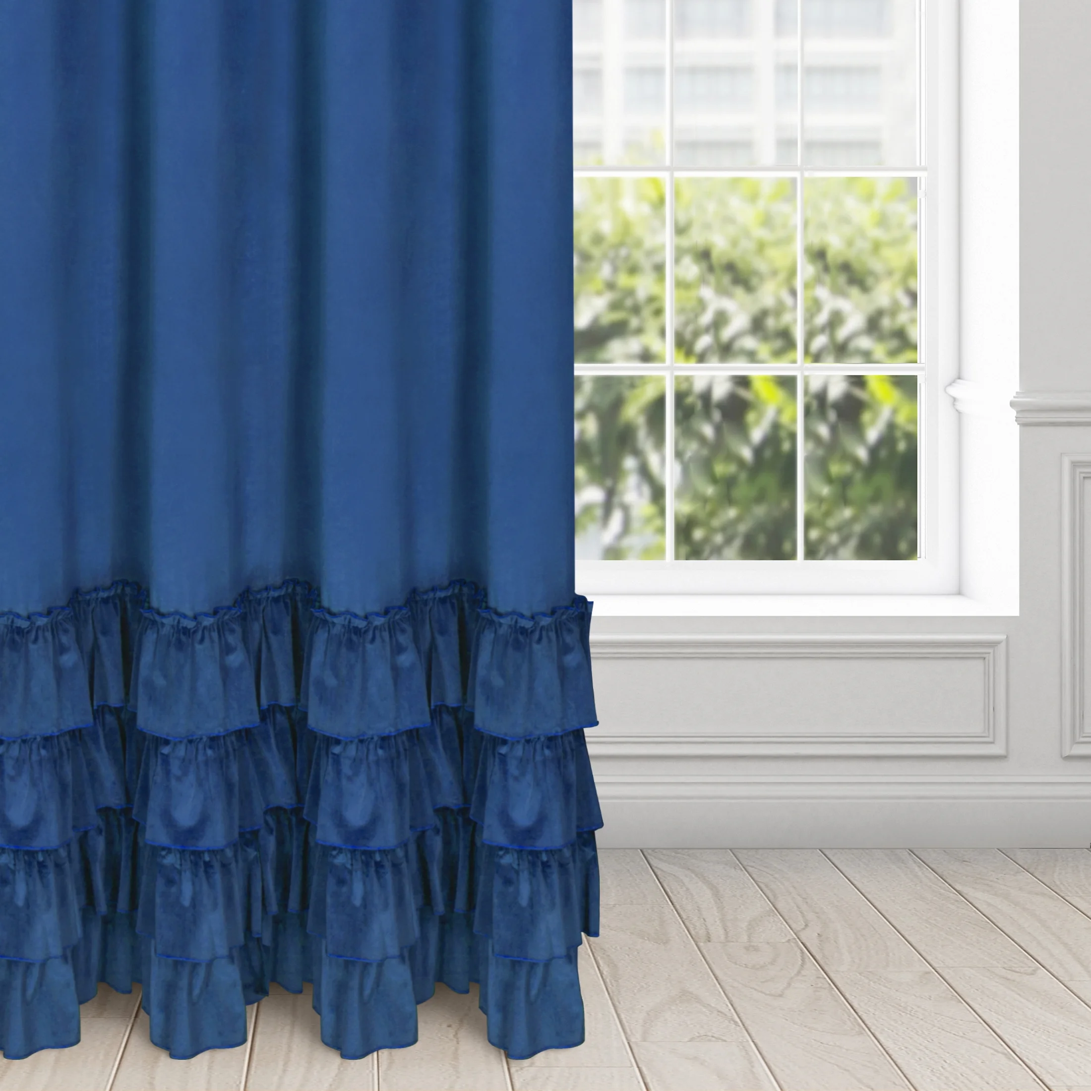 Zasłona welwetowa granatowa zdobiona falbanami 140x250 przelotka - CHARLOTTE 1 | eurofirany