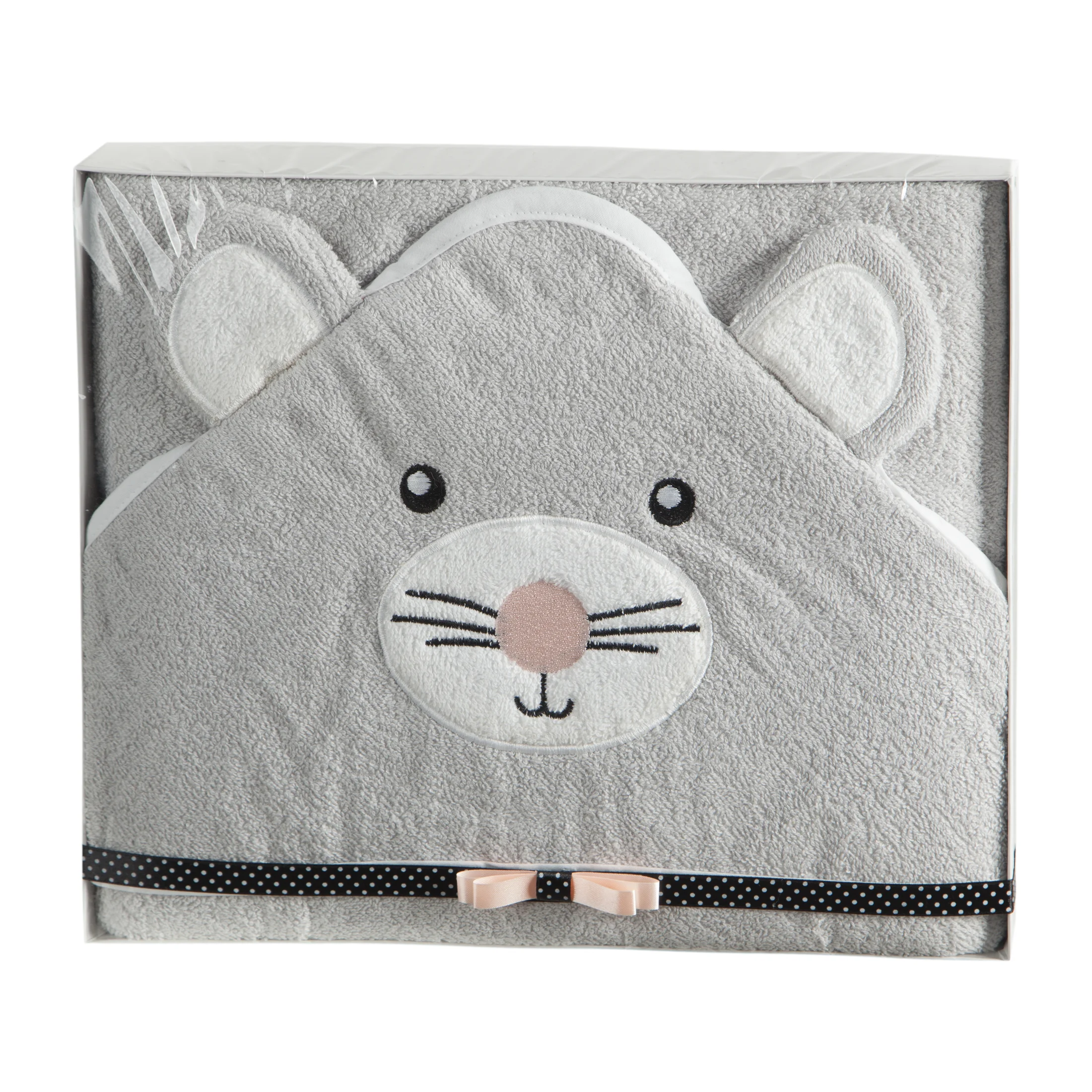 Zestaw upominkowy, ręcznik bawełniany 100x100 cm kolor srebrny z kapturkiem