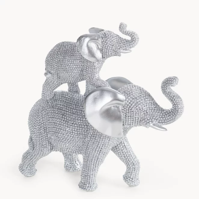Figurka srebrna w kształcie słonia o drobnym strukturalnym wzorze 17x6x17 cm ELDO