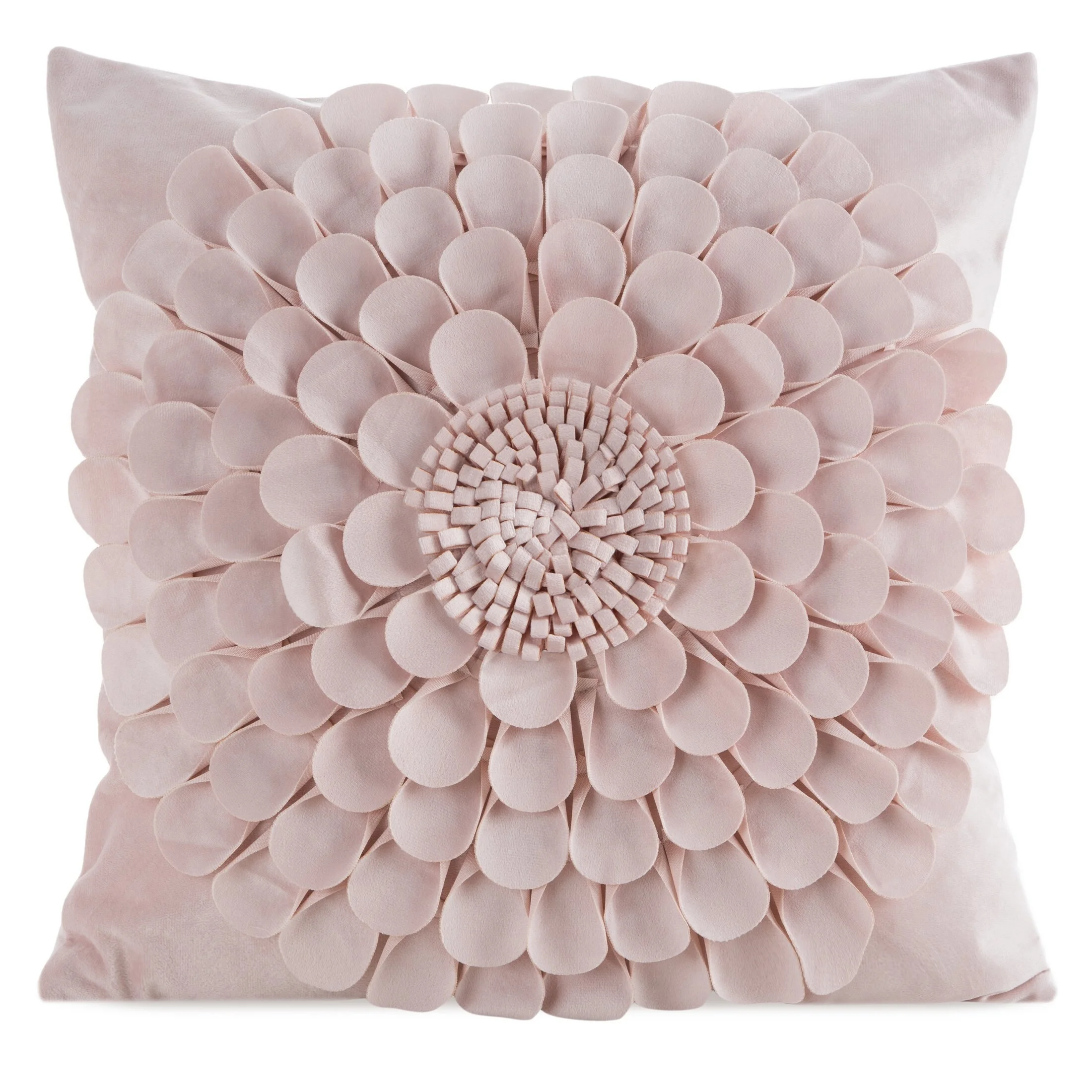 Poszewka na poduszkę 45 x 45 cm z welwetu kolor pudrowy zdobiona trójwymiarowym motywem kwiatu FLORES 2 | eurofirany