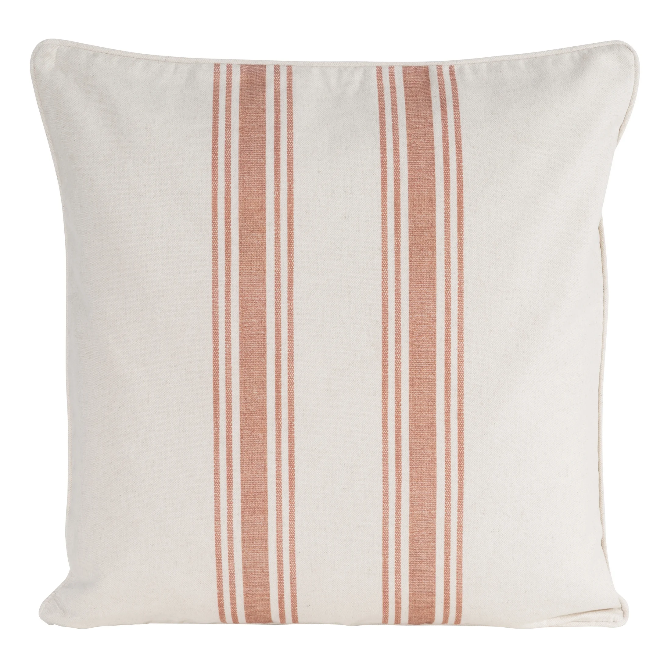 Poszewka na poduszkę 50x50 cm bawełniana z dodatkiem lnu zdobiona subtelnym nadrukiem pasów kremowo, ciemnobeżowa LEN | eurofirany