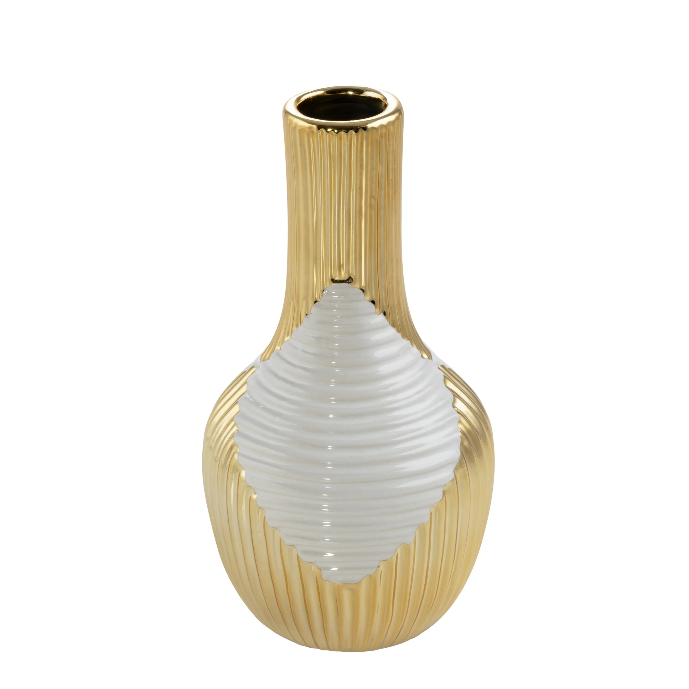 Wazon ceramiczny biało-złoty z geometrycznym wzorem | eurofirany