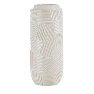 Wazon ceramiczny kremowy dekoracyjny z wytłaczanym wzorem średnica 12x30 cm ROMINA - kolekcja SEA SUMMER