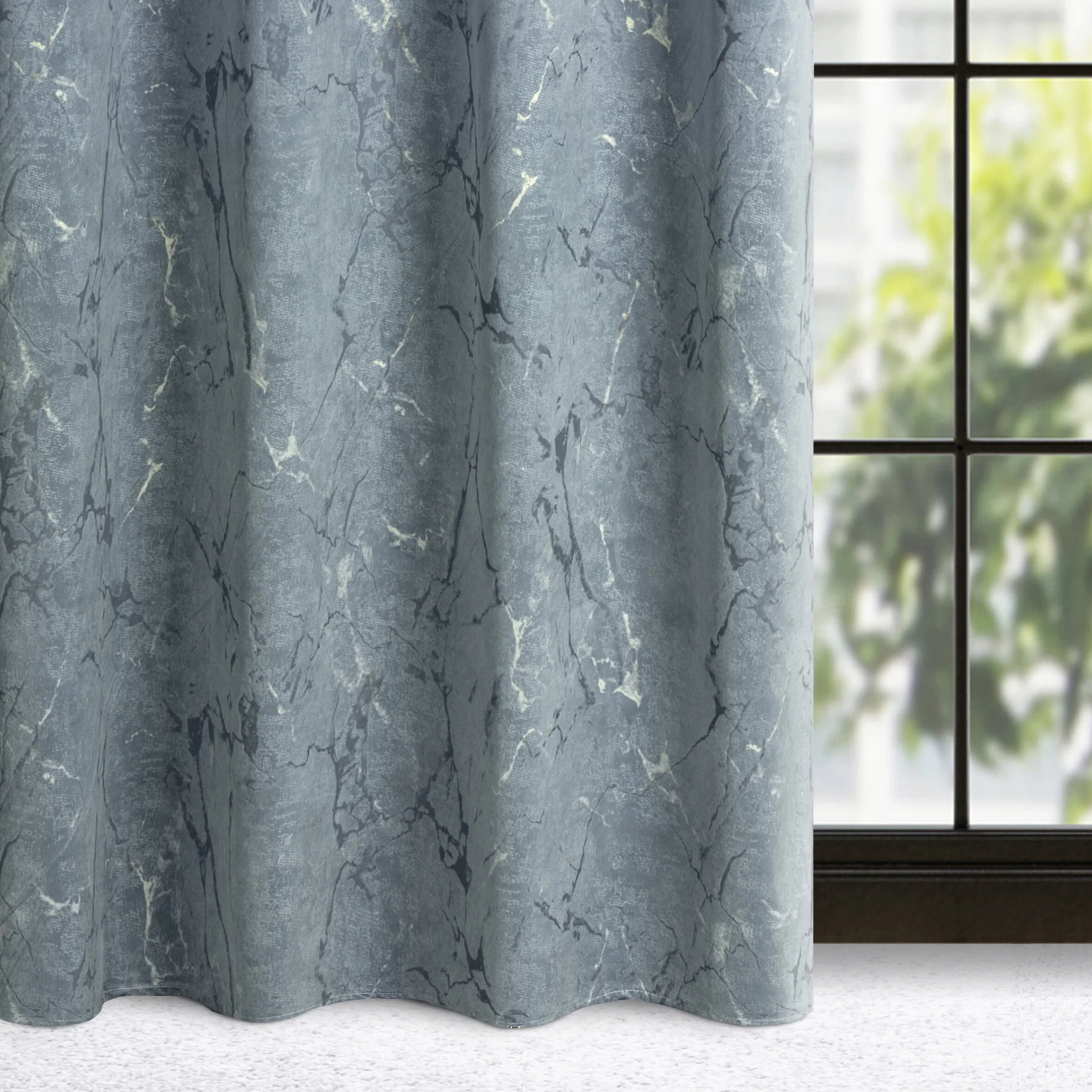 Zasłona ciemnoszaro, grafitowa z marmurkowym wzorem, welwetowa 140x250 cm przelotka - WERA | eurofirany