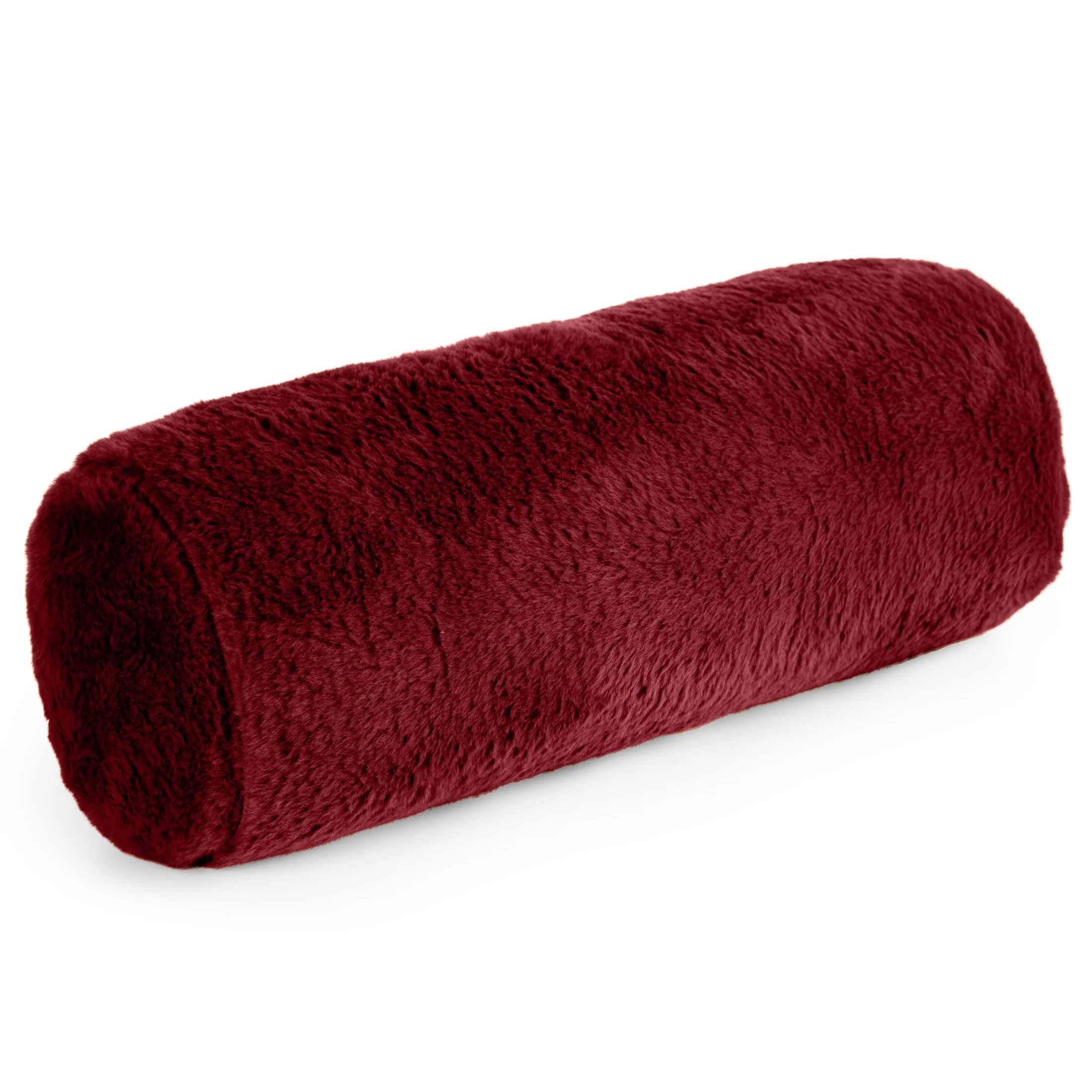Poduszka wałek 15x45 cm bordowy z miękkiej futrzanej tkaniny NINA
