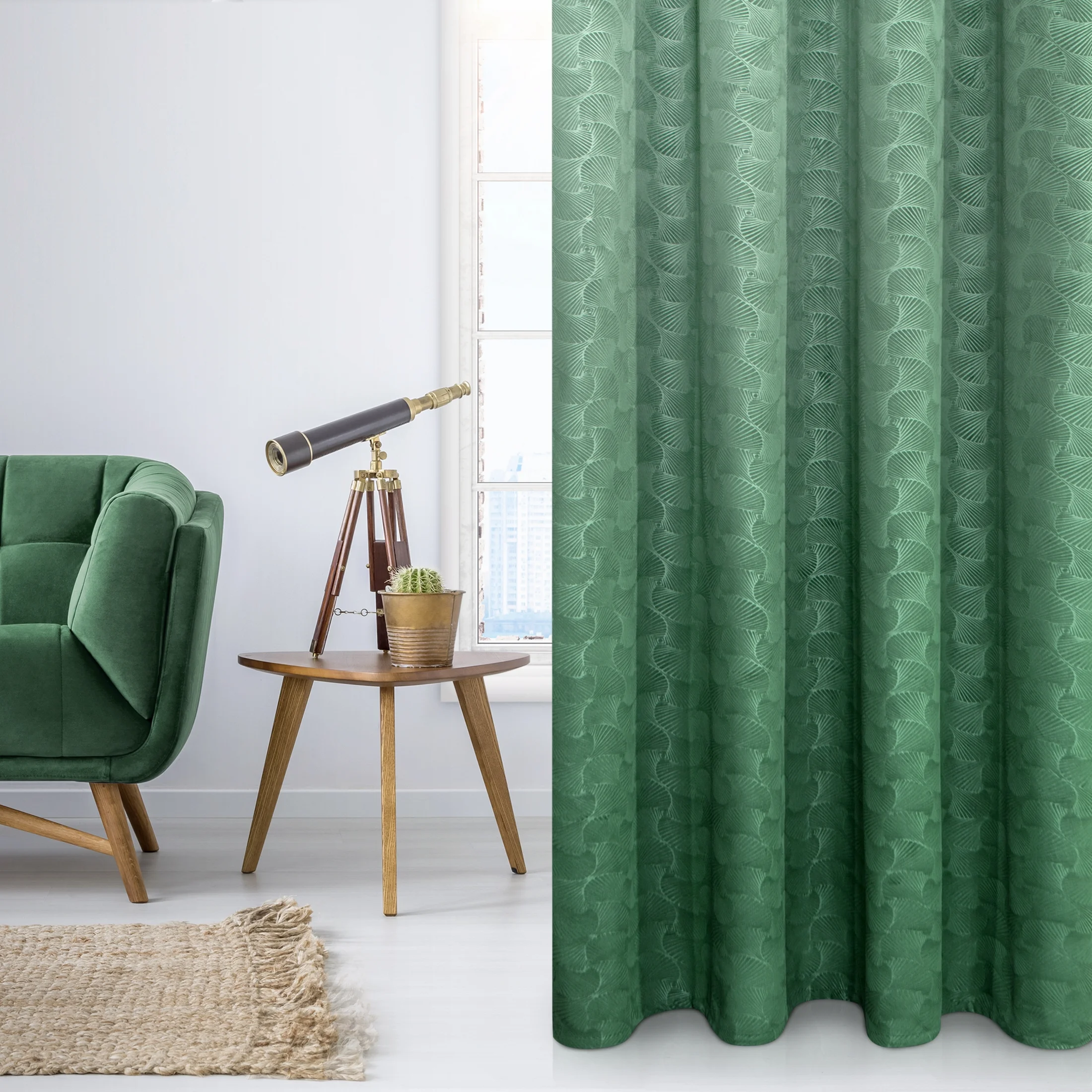 Zasłona welwetowa, zielona wytłaczana 40x250 cm przelotka - ELLEN - Design 91 | eurofirany