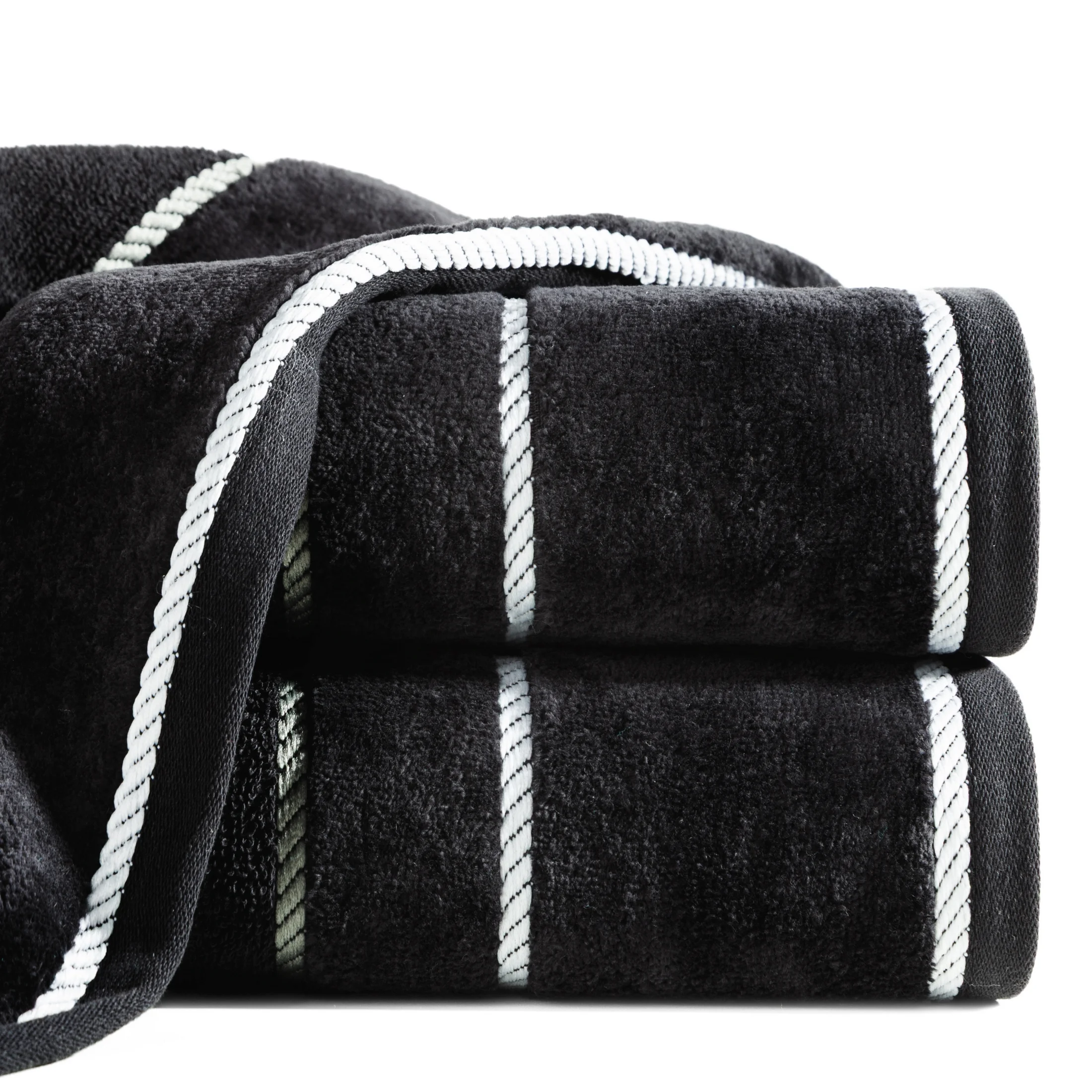 Ręcznik do rąk 30x50 cm bawełniany kolor czarny z welwetową bordiurą i kontrastującymi paseczkami 500 g/m2 NEL