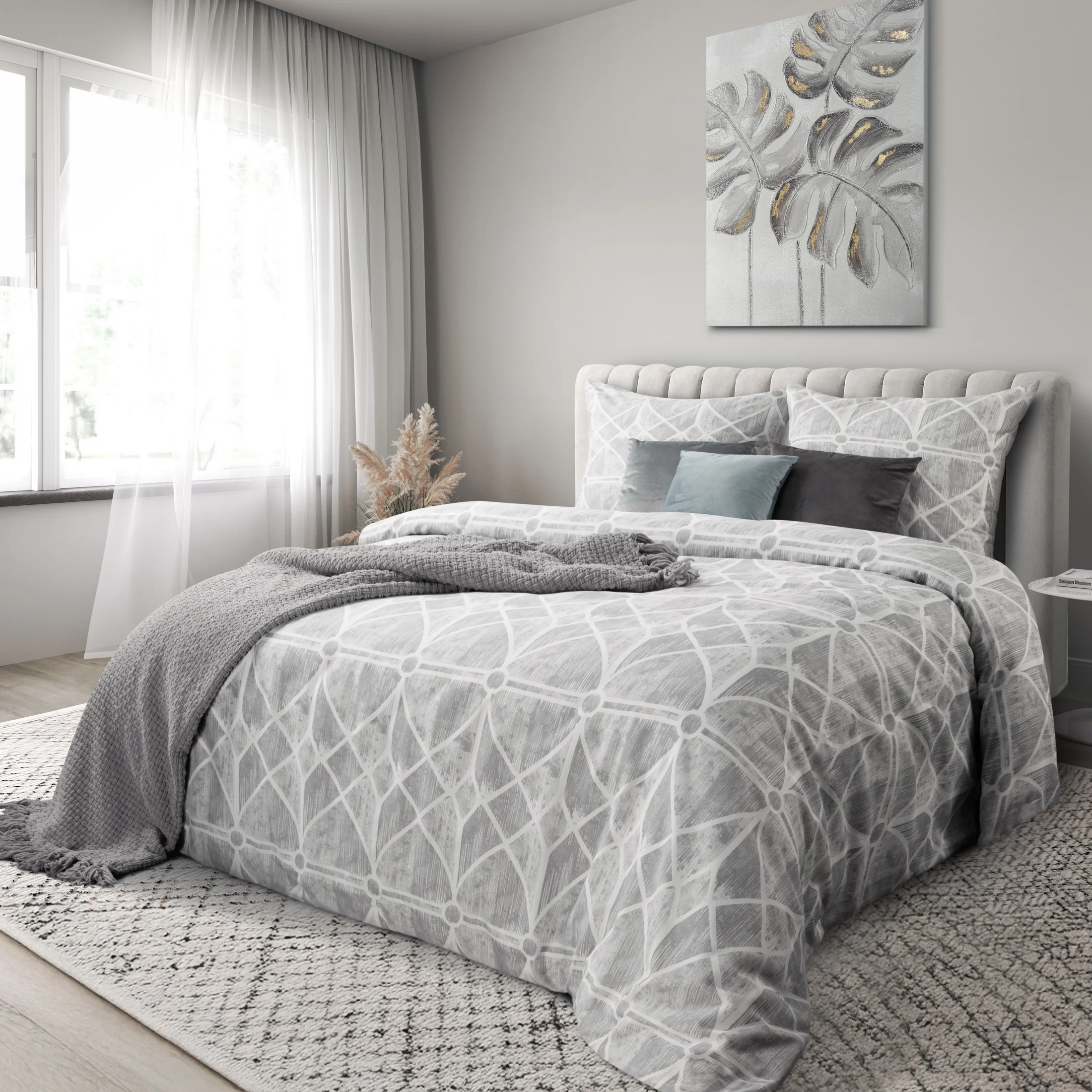 Pościel 160x200 cm bawełniana kolor szary, biały z wzorem geometrycznym SPRING 55 | eurofirany