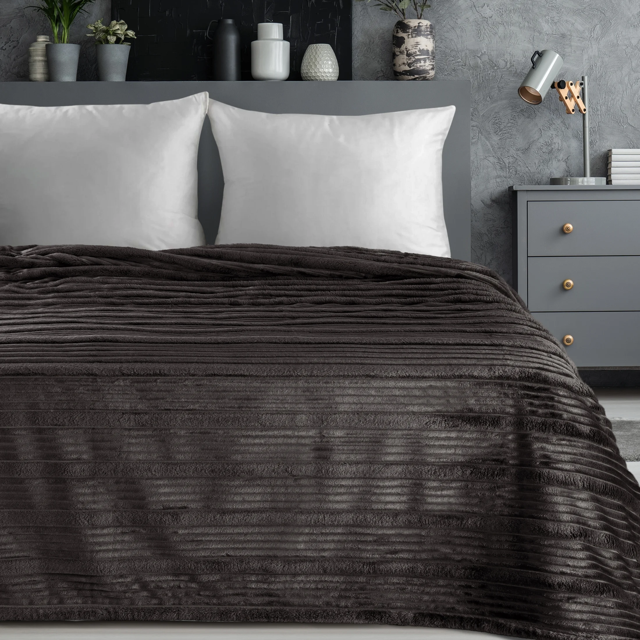 Koc 150x200 cm stalowy, typu flano z wzorem 3D NINA