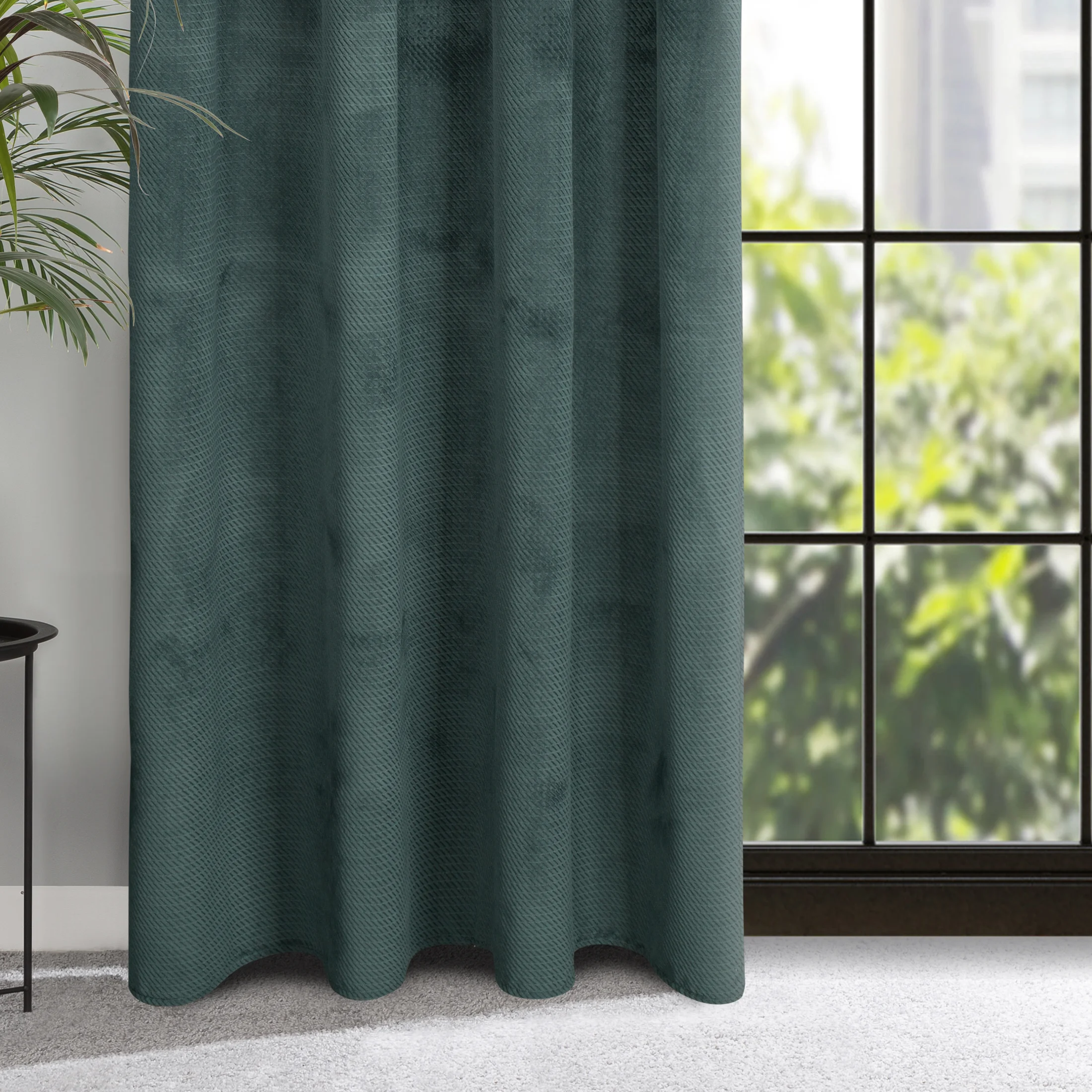 Zasłona ciemnomiętowa z wytłaczanego welwetu 140x300 cm taśma - ELIZA |