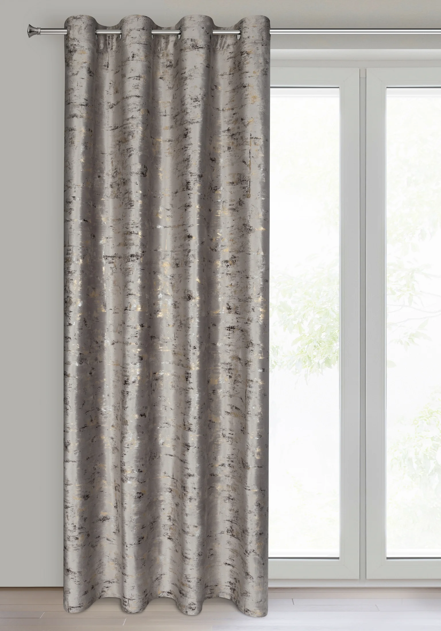 Zasłona stalowo, złocista zdobiona marmurkowym wzorem, welwetowa 140x250 cm przelotka TAMI