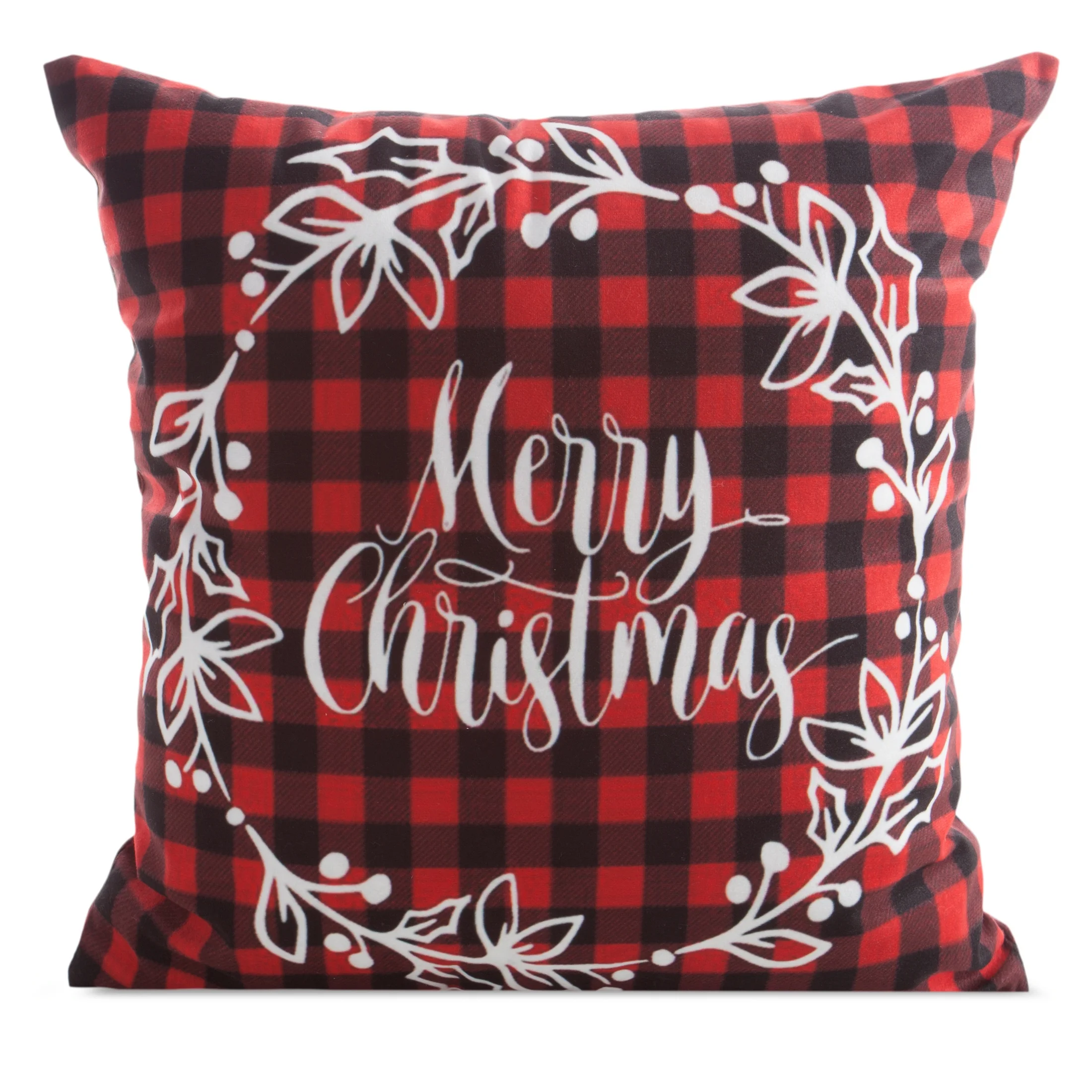 Poszewka na poduszkę 45x45 cm welwetowa czerwono, biała zdobiona świątecznym motywem | eurofirany