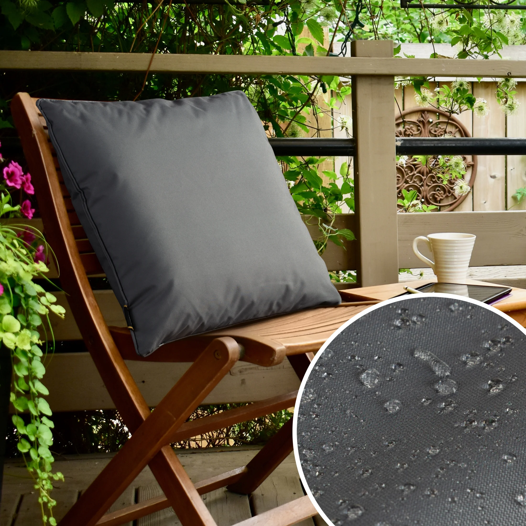 Poszewka na poduszkę 45x45 cm z gładkiej tkaniny wodoodpornej stalowa idealna do ogrodu i na taras GARDEN 5 |