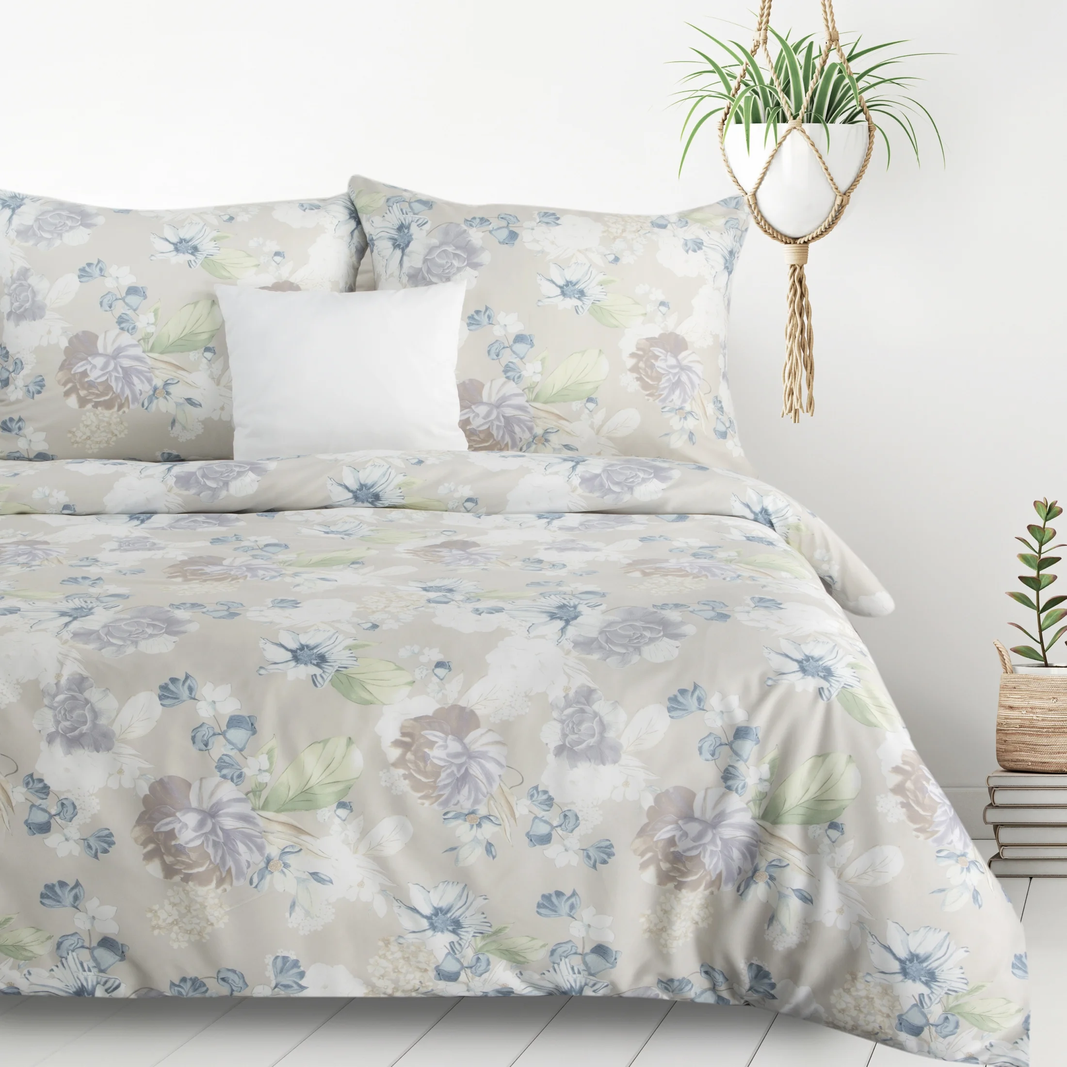 Pościel 140x200 cm z mikrowłókna kolor popielaty z motywem kwiatowym JULIA Design 91 | eurofirany