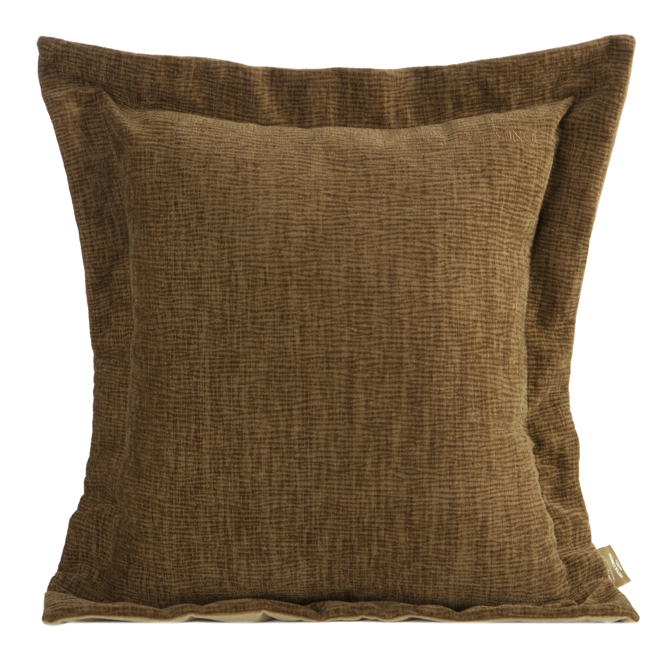 Poszewka na poduszkę 55x55 cm z szenilowej tkaniny jasnobrązowa o widocznym ozdobnym splocie Eva Minge Elegante | eurofirany