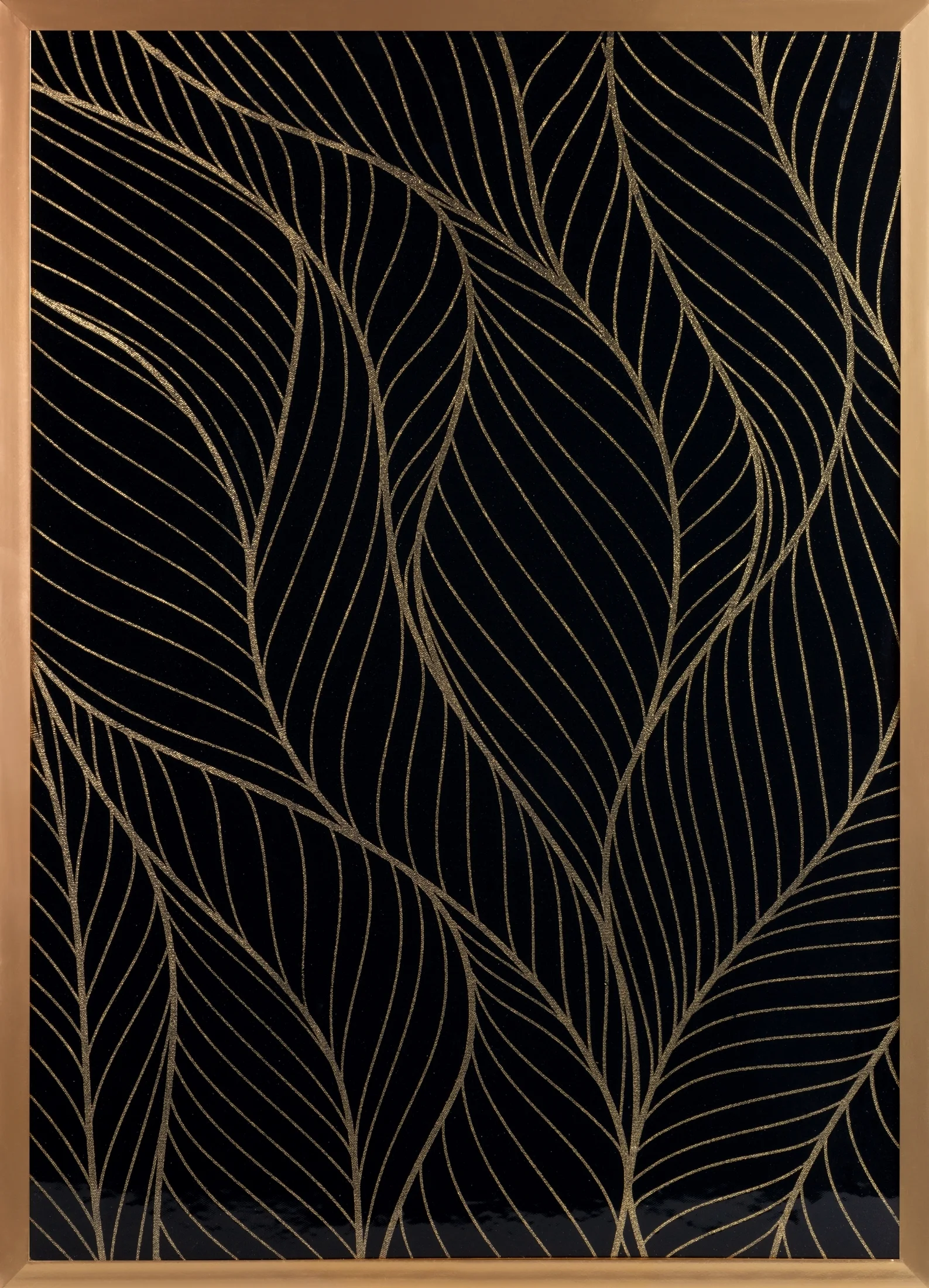 Obraz roślinny ze złotym błyszczącym nadrukiem w złotej ramie 53x73 cm LOTOS 4 LIMITED COLLECTION | eurofirany