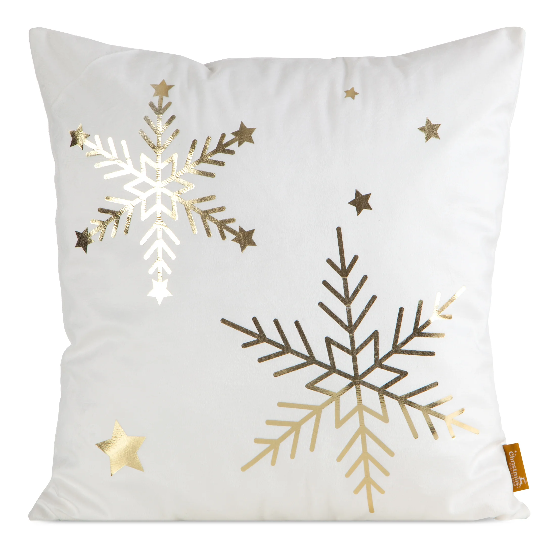 Poszewka na poduszkę świąteczna 45x45 cm welwetowa biała zdobiona nadrukiem szampańskich śnieżynek | eurofirany