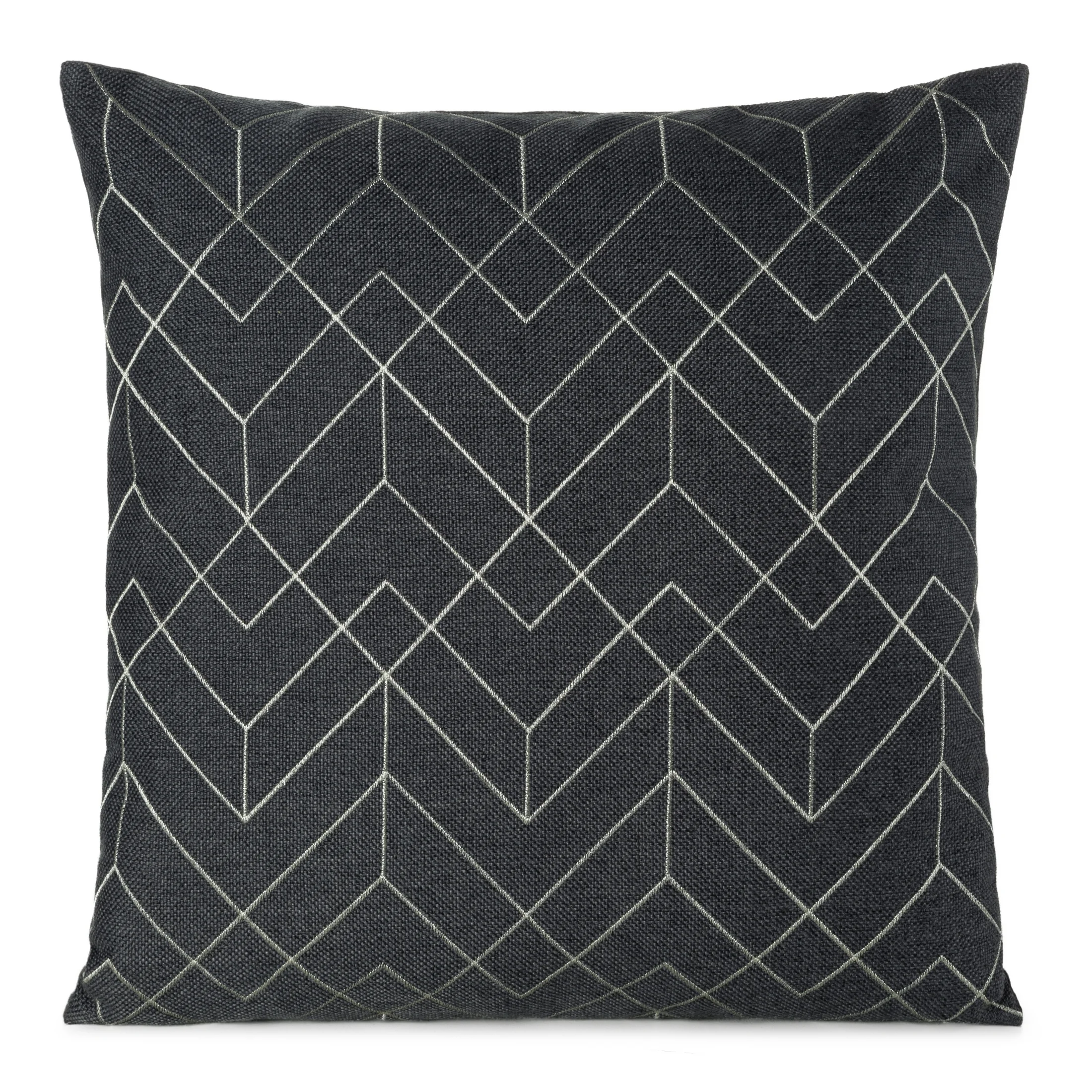 Poszewka na poduszkę 45x45 cm stalowa ze srebrnym geometrycznym haftem MILA | eurofirany