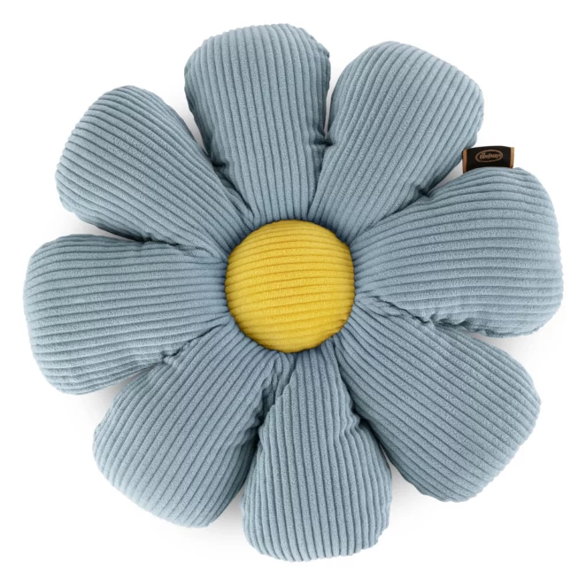 Poduszka w formie kwiatka średnica 37 cm z sztruksu niebiesko, żółta FLOWER