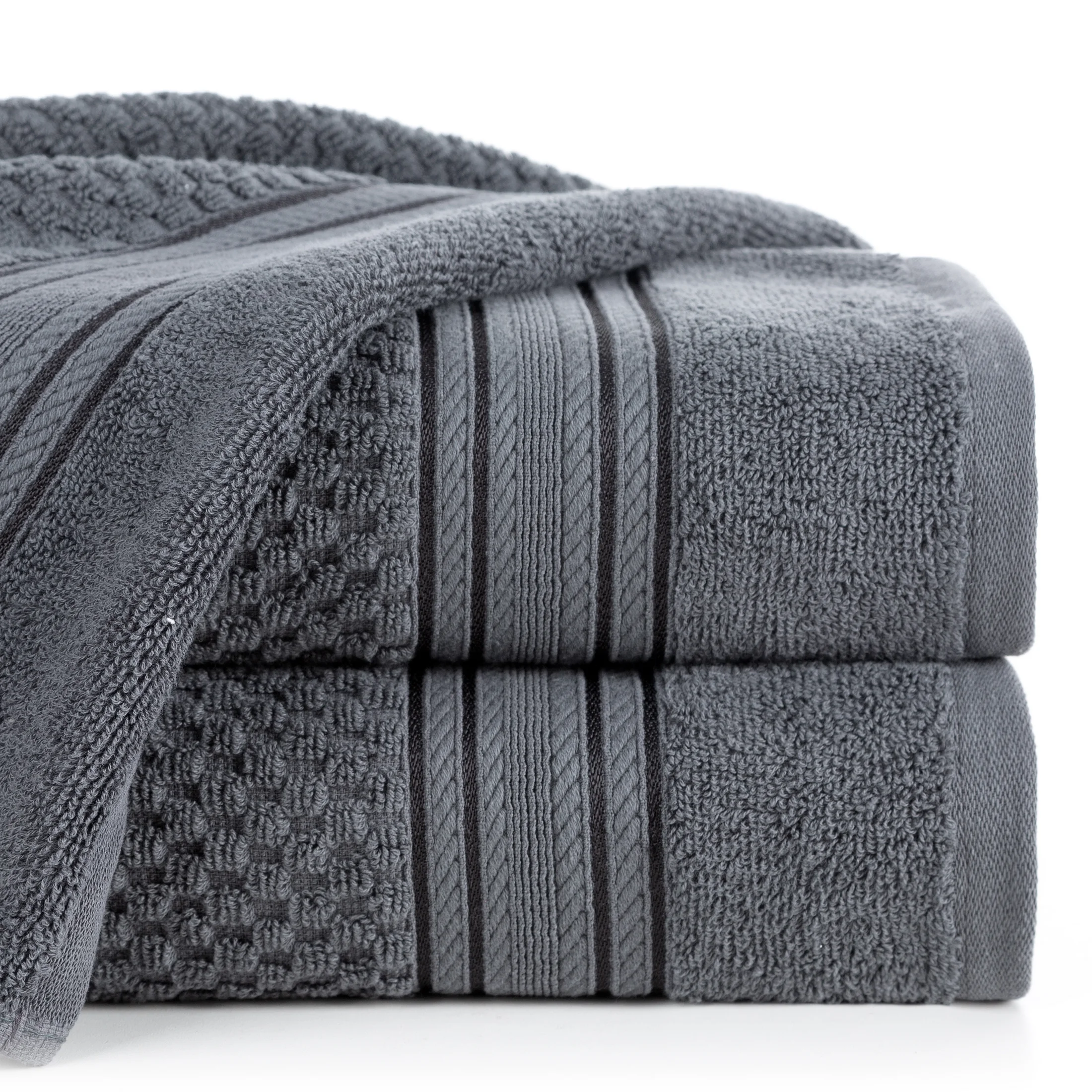 Ręcznik do rąk 30x50 cm bawełniany kolor stalowy zdobiony subtelnymi paseczkami 500 g/m2 DAVOS