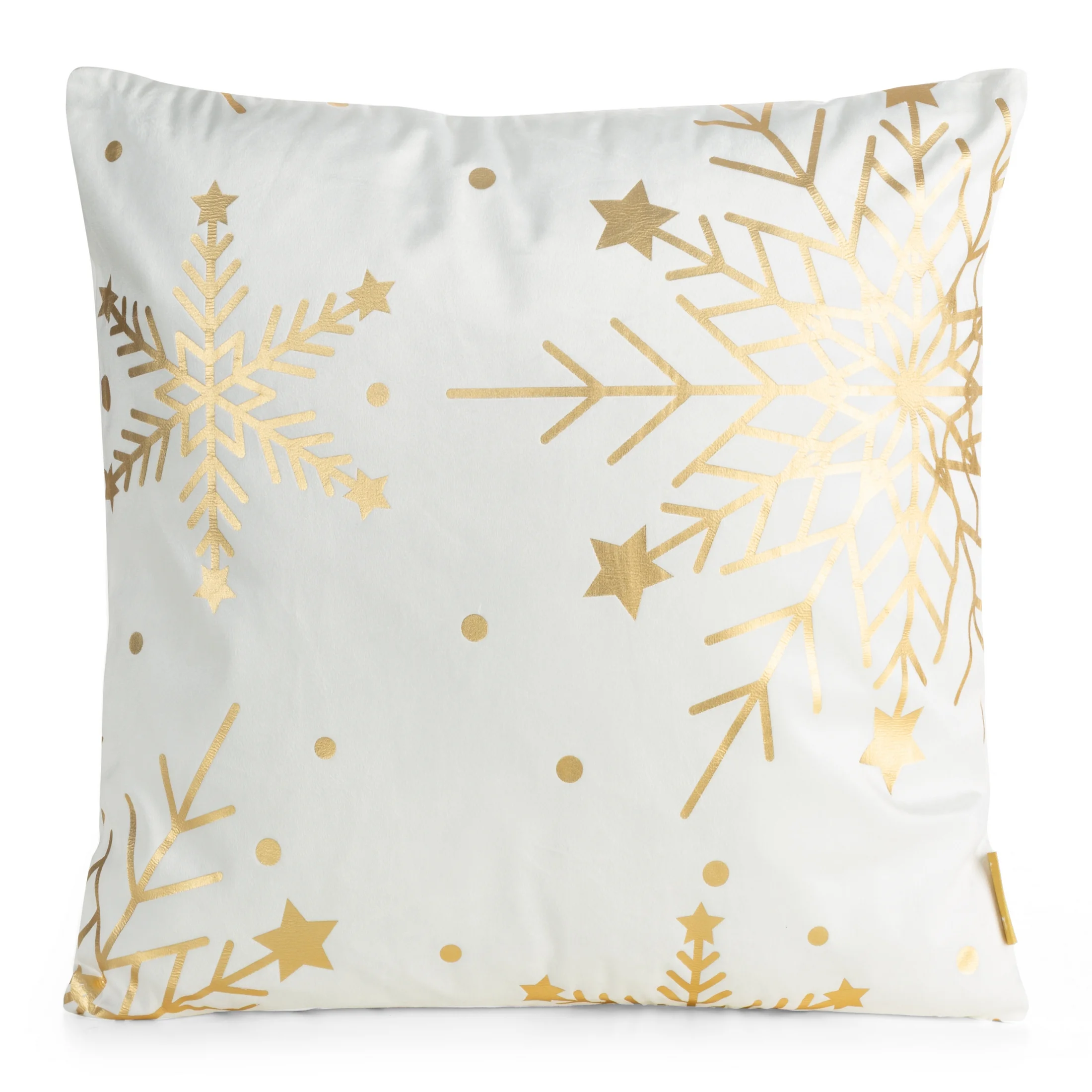 Poszewka na poduszkę 45x45 cm welwetowa biała zdobiona świątecznym nadrukiem szampańskich śnieżynek | eurofirany