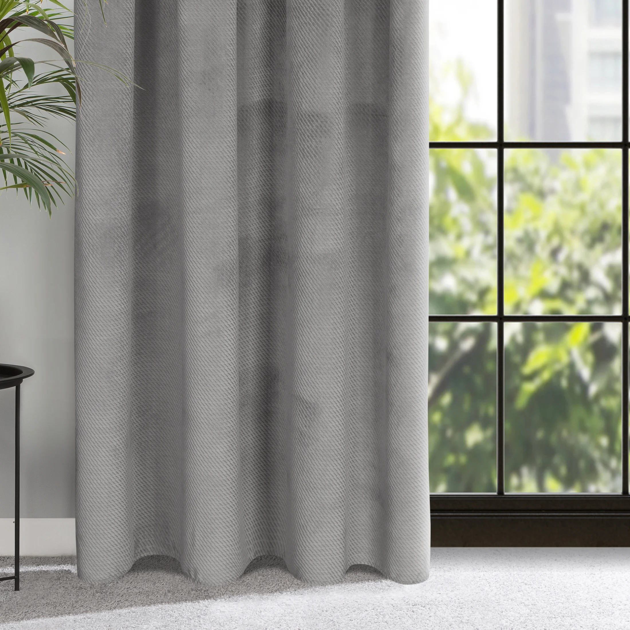 Zasłona szara z wytłaczanego welwetu 140x300 cm taśma - ELIZA |