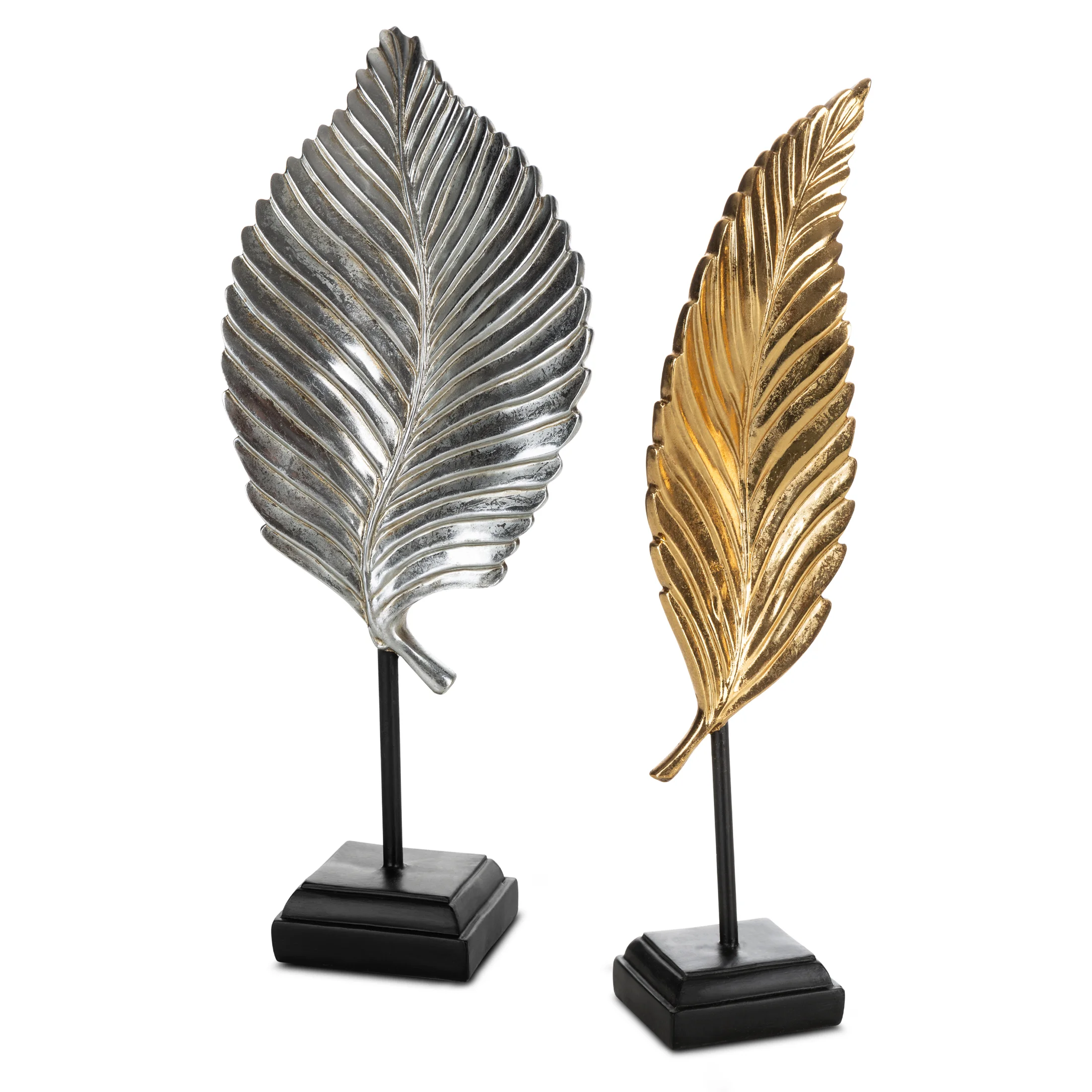 Figurka liść srebrno-czarna 16x10x39 cm LIFI