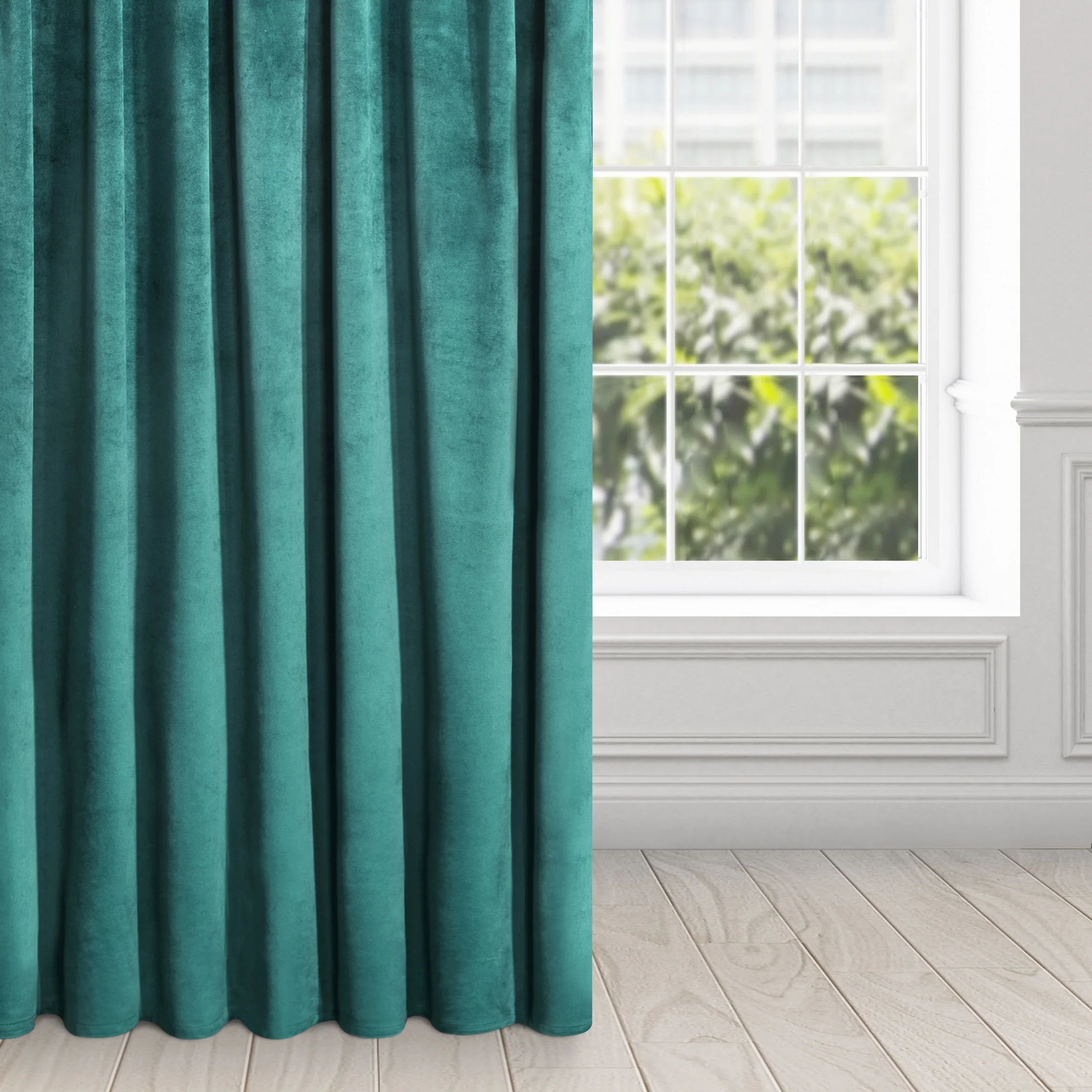 Zasłona ciemnoturkusowa z miękkiego welwetu 140x250 cm taśma - SUZANA | eurofirany