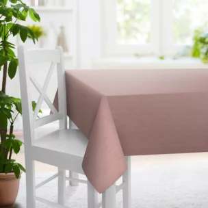 Obrus na wymiar pudrowo różowy z miękkiej, matowej tkaniny w stylu eko o naturalnym splocie