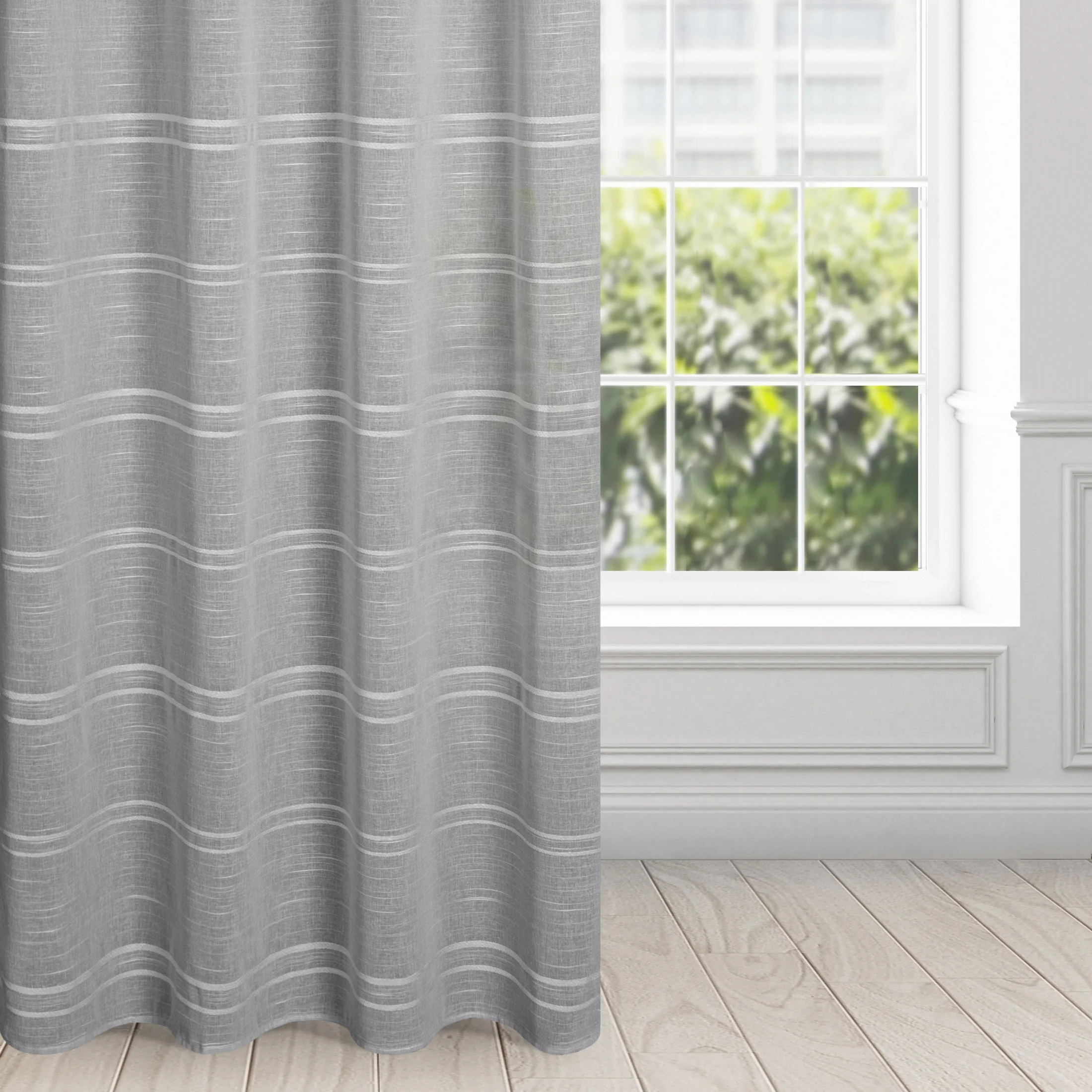 Firana srebrna z szenilowymi paseczkami 140x250 cm przelotka - ARCADIA | 