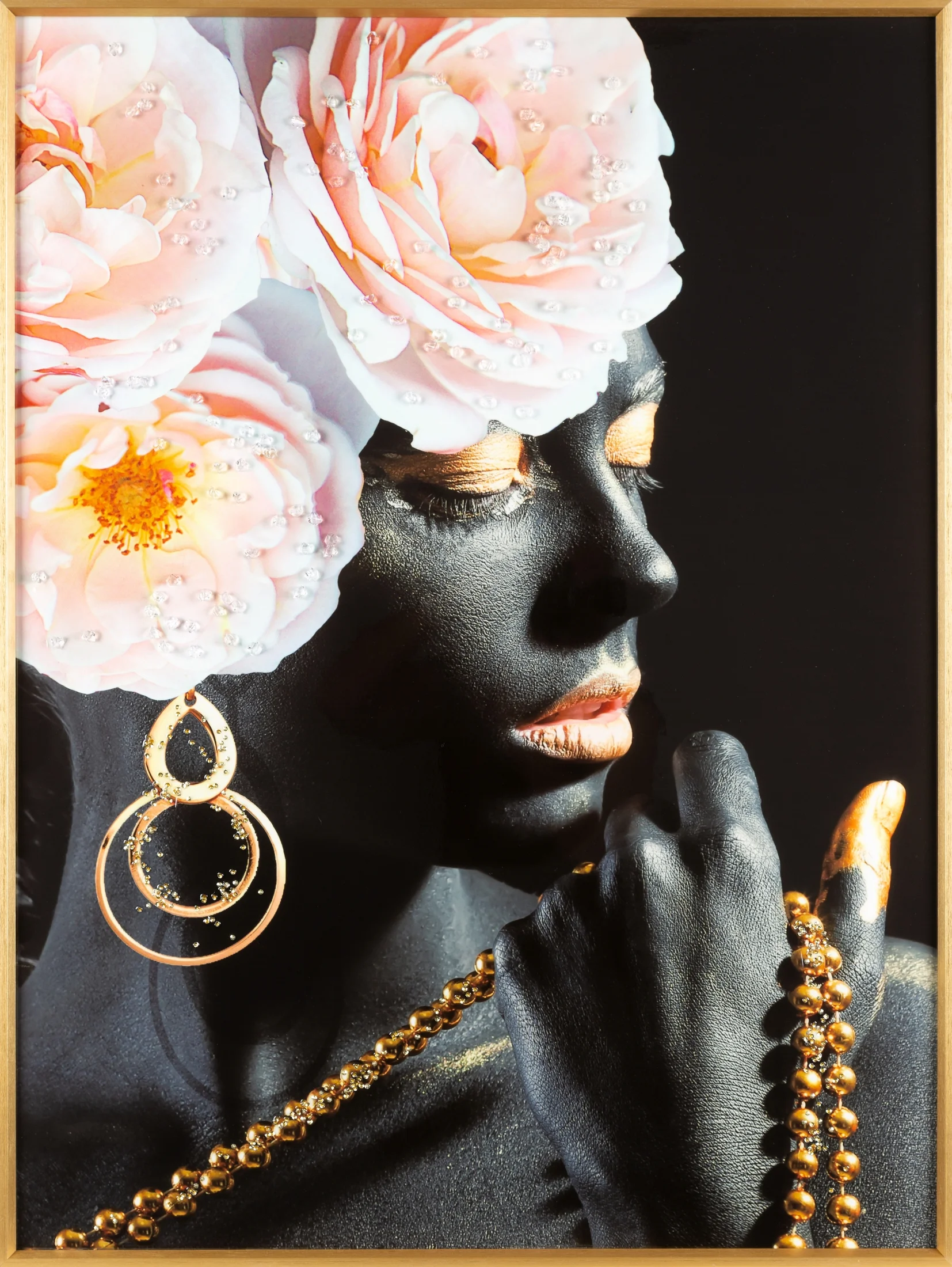 Obraz postaci czarno, różowy na płótnie w złotej ramce 60x80 cm ART 2 | eurofirany