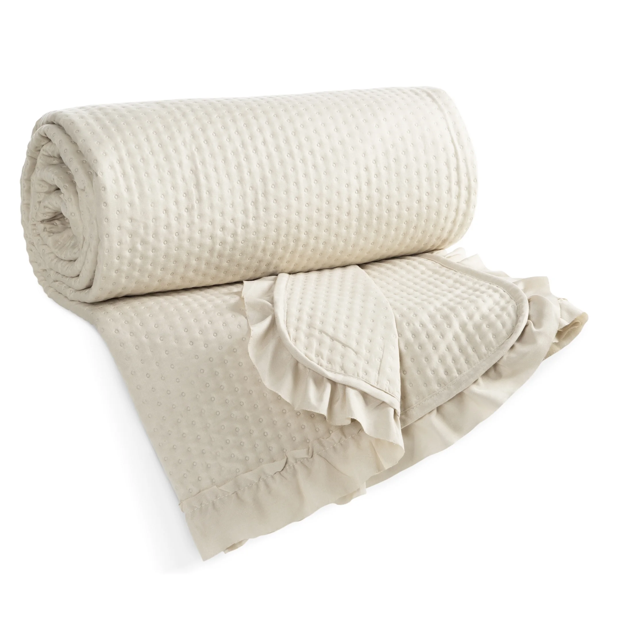 Narzuta beżowa pikowana metodą hot press z ozdobną falbanką 170x210 cm FALBANKA Design 91