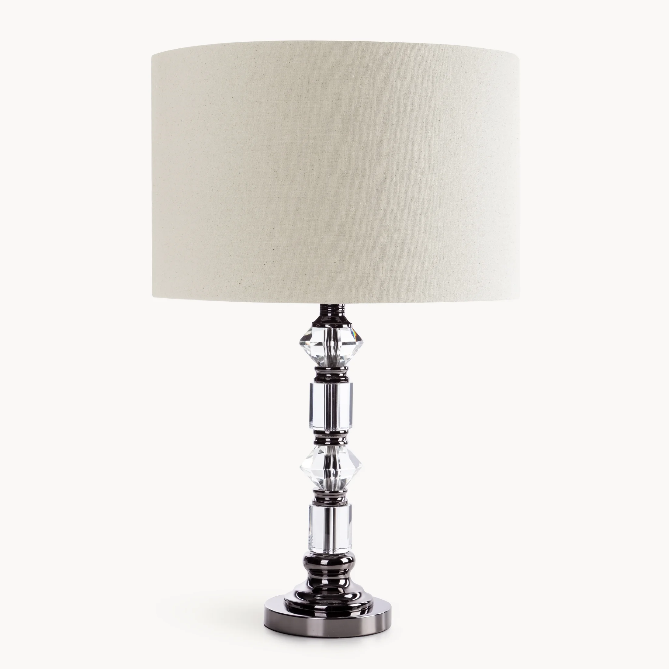 Lampa stołowa beżowa SANDI zdobiona szklanymi kryształkami oraz matowym abażurem