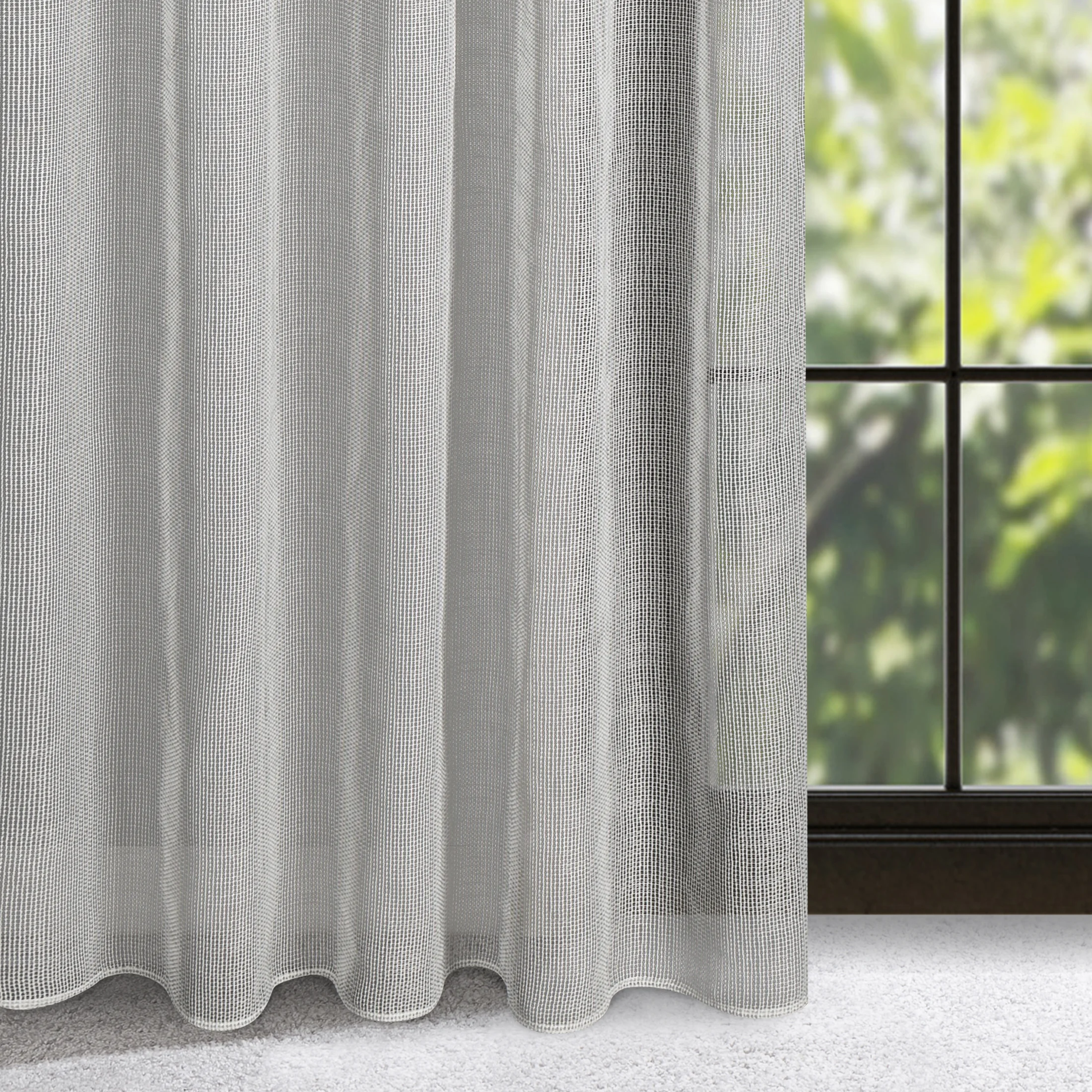 Firana szara z drobnej siatki z efektem bukli 140x300 cm taśma KIM | eurofirany