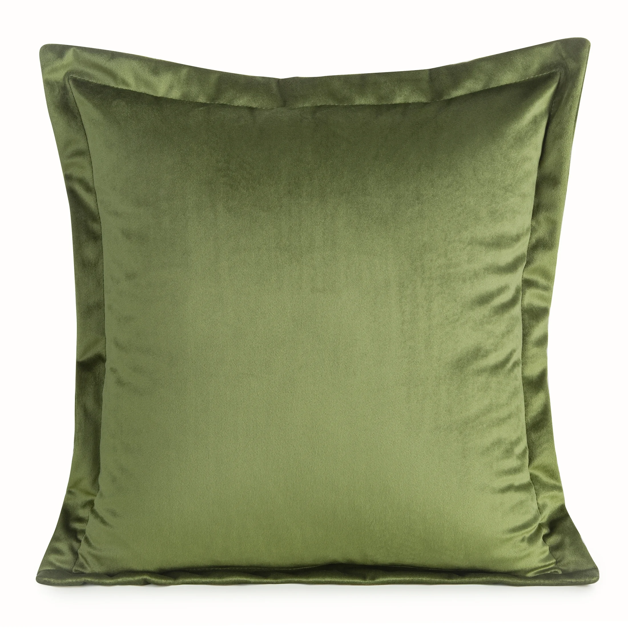 Poszewka na poduszkę 45x45 cm welwetowa oliwkowa z ozdobnymi brzegami RIA Diva Line | eurofirany